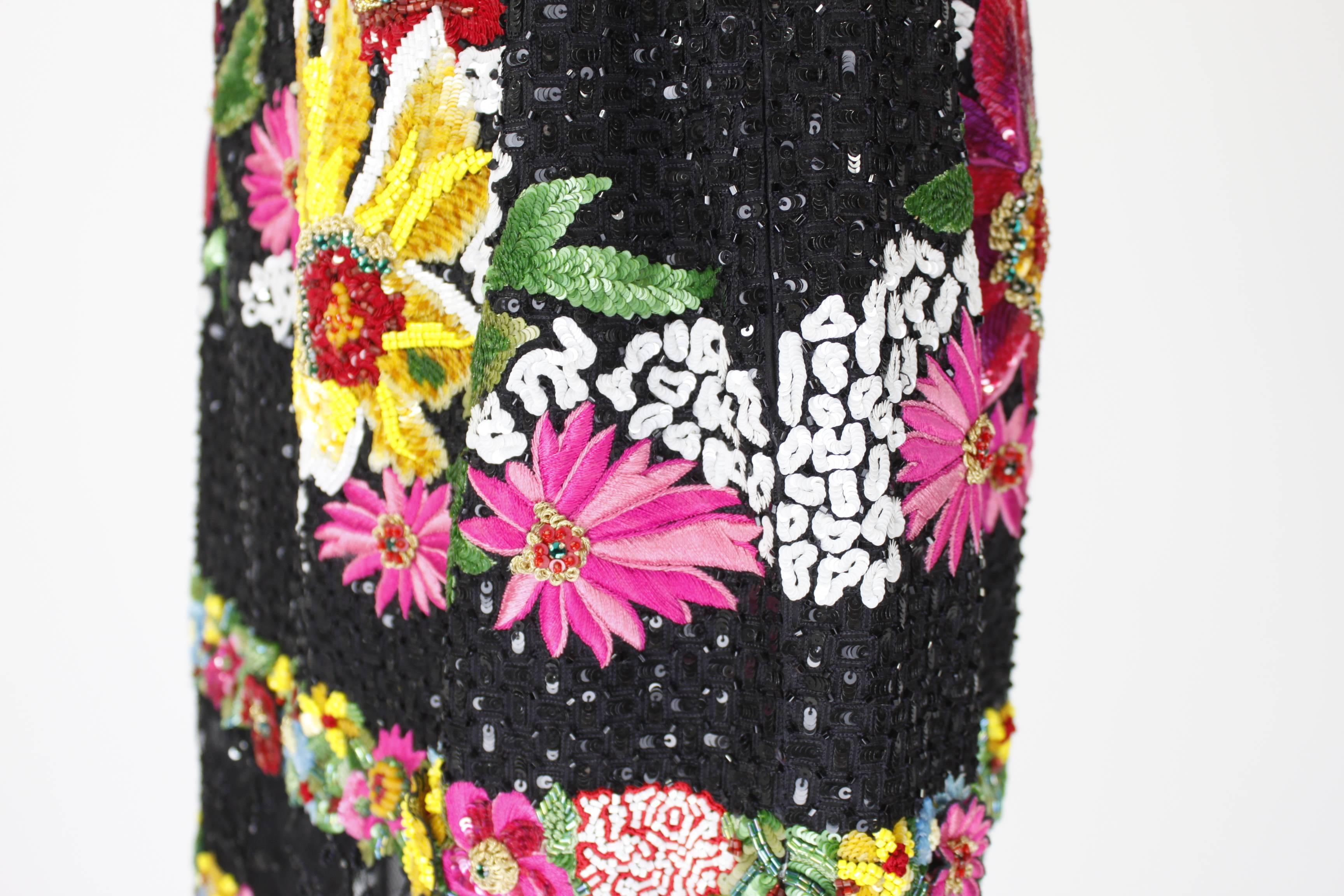 Women's 1990s Valentino Floral Embroidered and Bead Embellished Evening Skirt For Sale