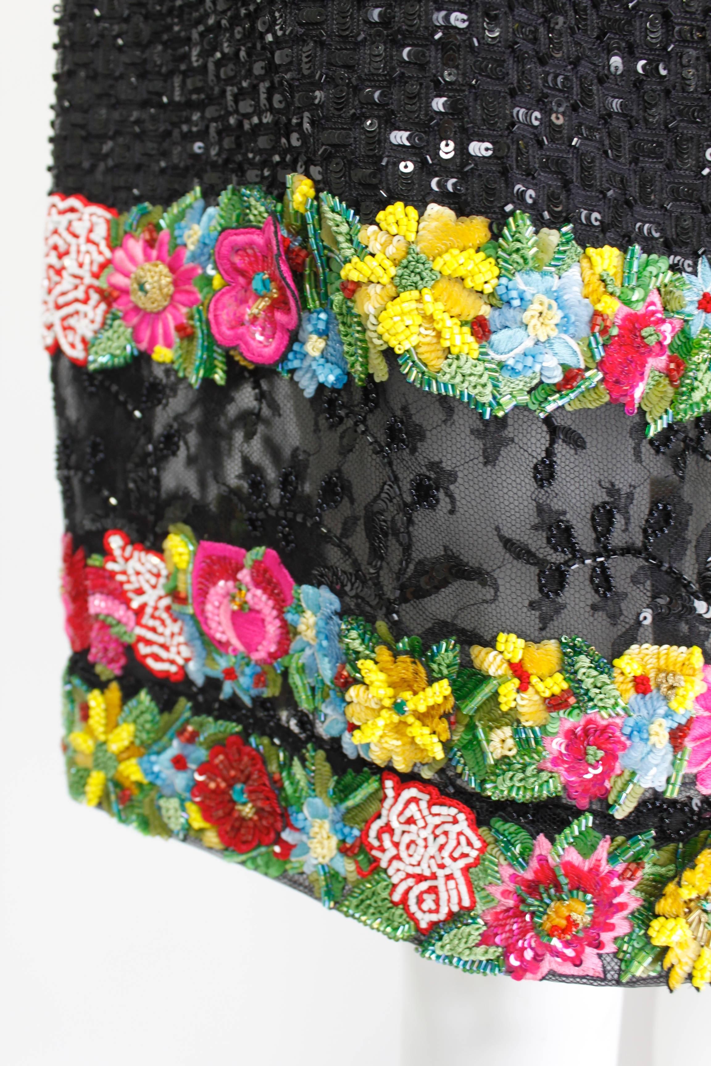 1990s Valentino Floral Embroidered and Bead Embellished Evening Skirt In Excellent Condition For Sale In Los Angeles, CA