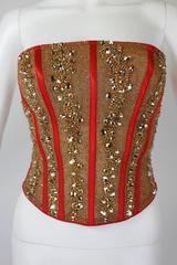 1990s Calignano Couture Red and Gold Rhinestone Bustier