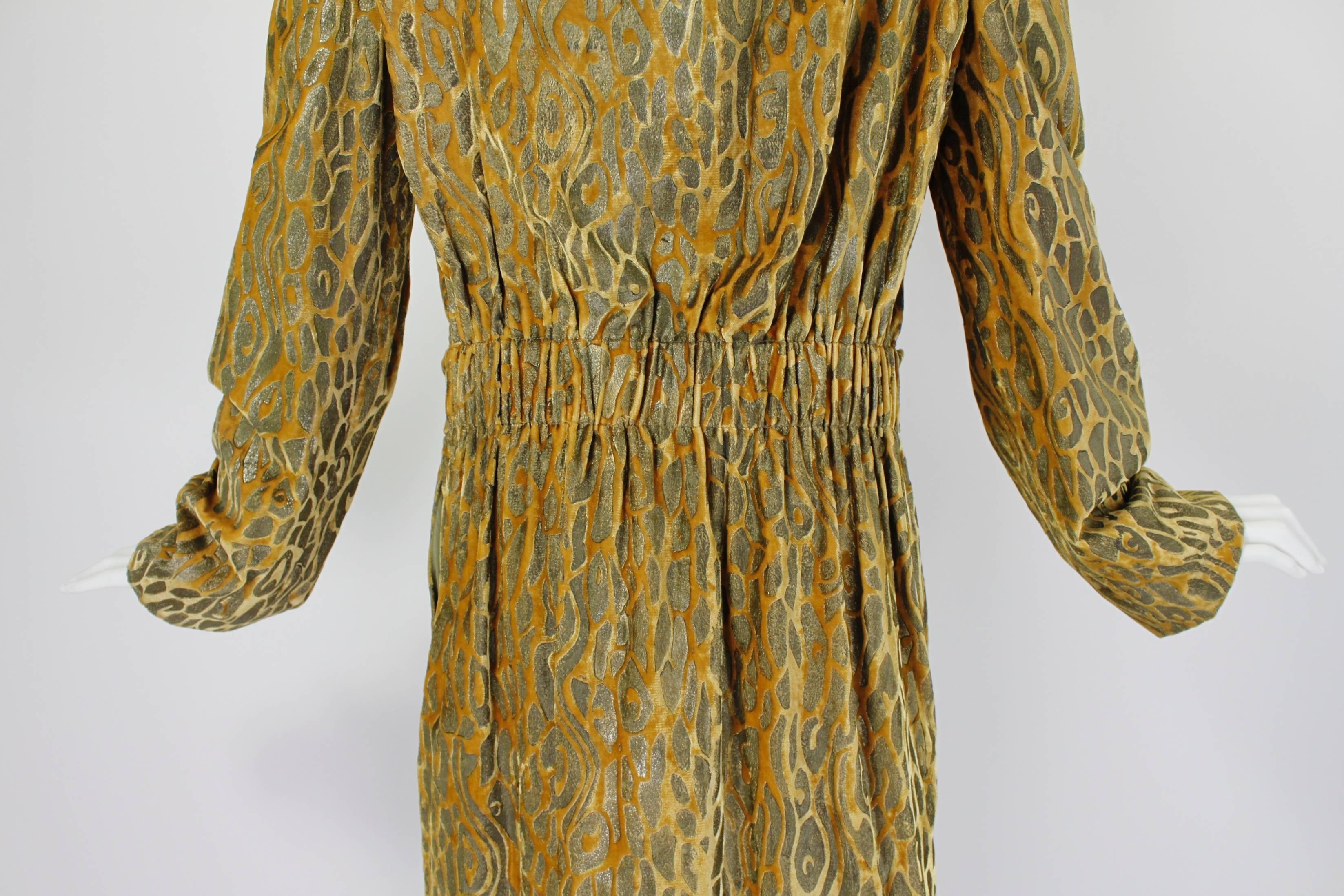 Women's Bill Blass Mustard Velvet Paisley Opera Coat with Fir Fur Collar