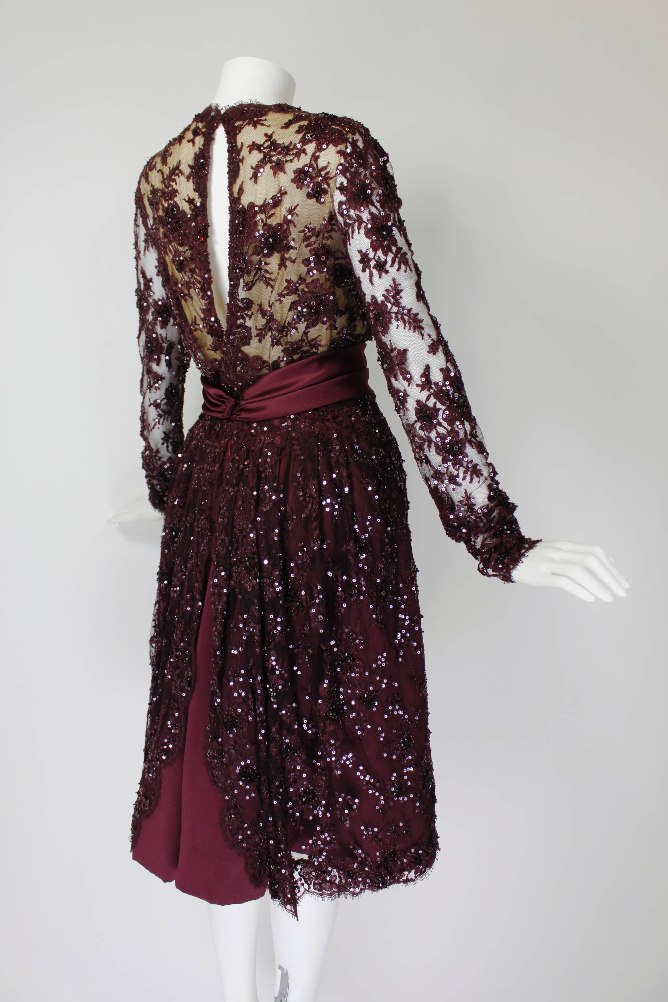 John Anthony Ruby Floral Lace Cocktail Dress with Rhinestone Details In Excellent Condition For Sale In Los Angeles, CA