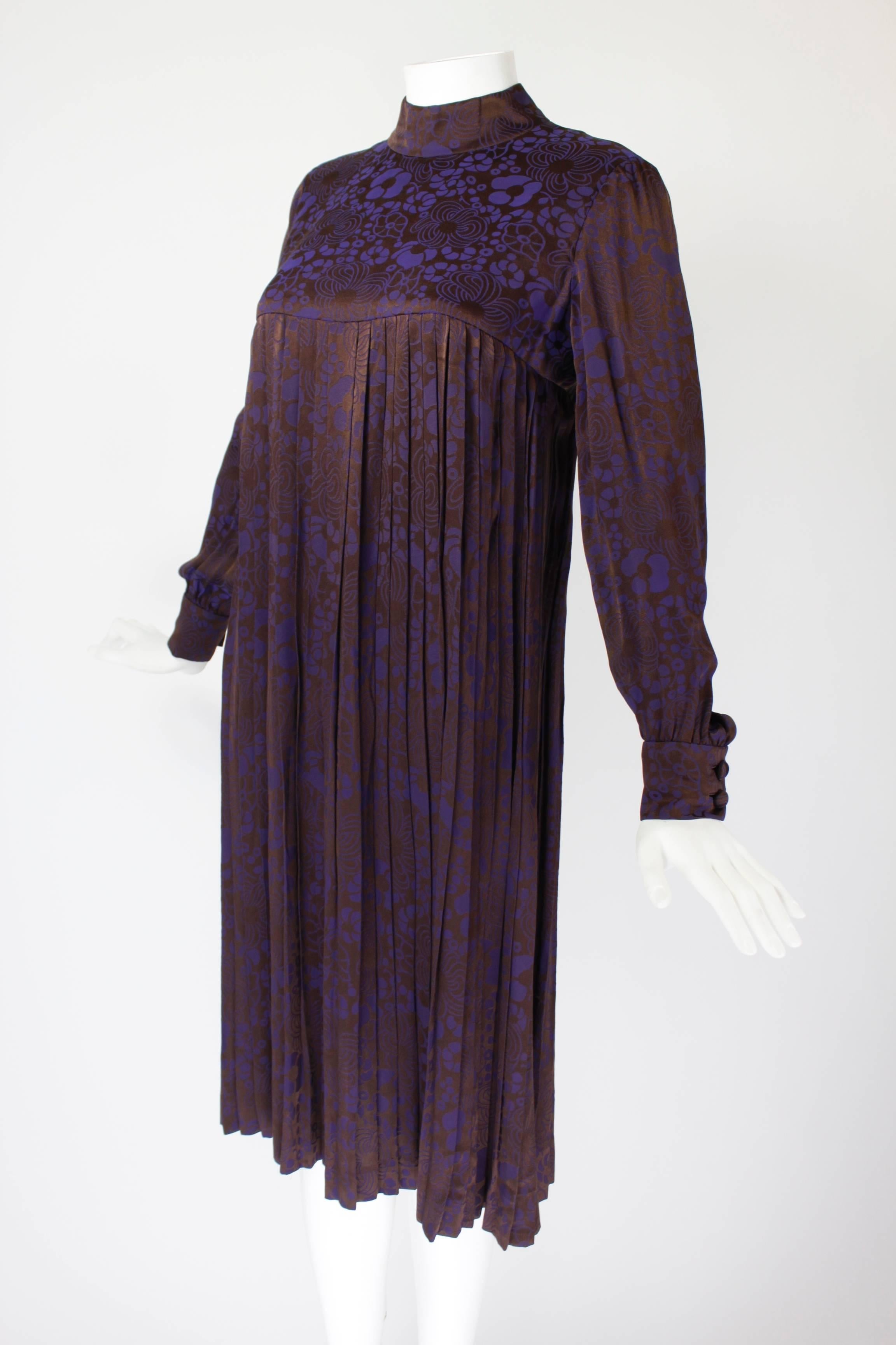 Black Christian Dior New York Purple Floral Pleated Dress For Sale