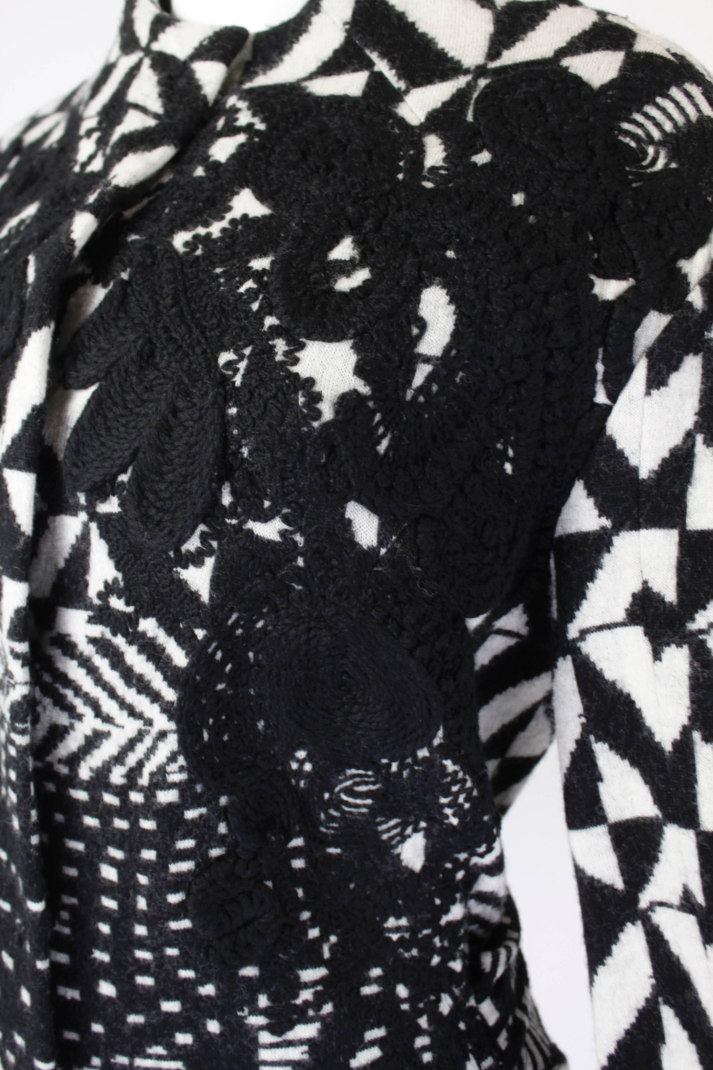 Christian Lacroix Black and White Op Art Coat with Appliqué For Sale 3