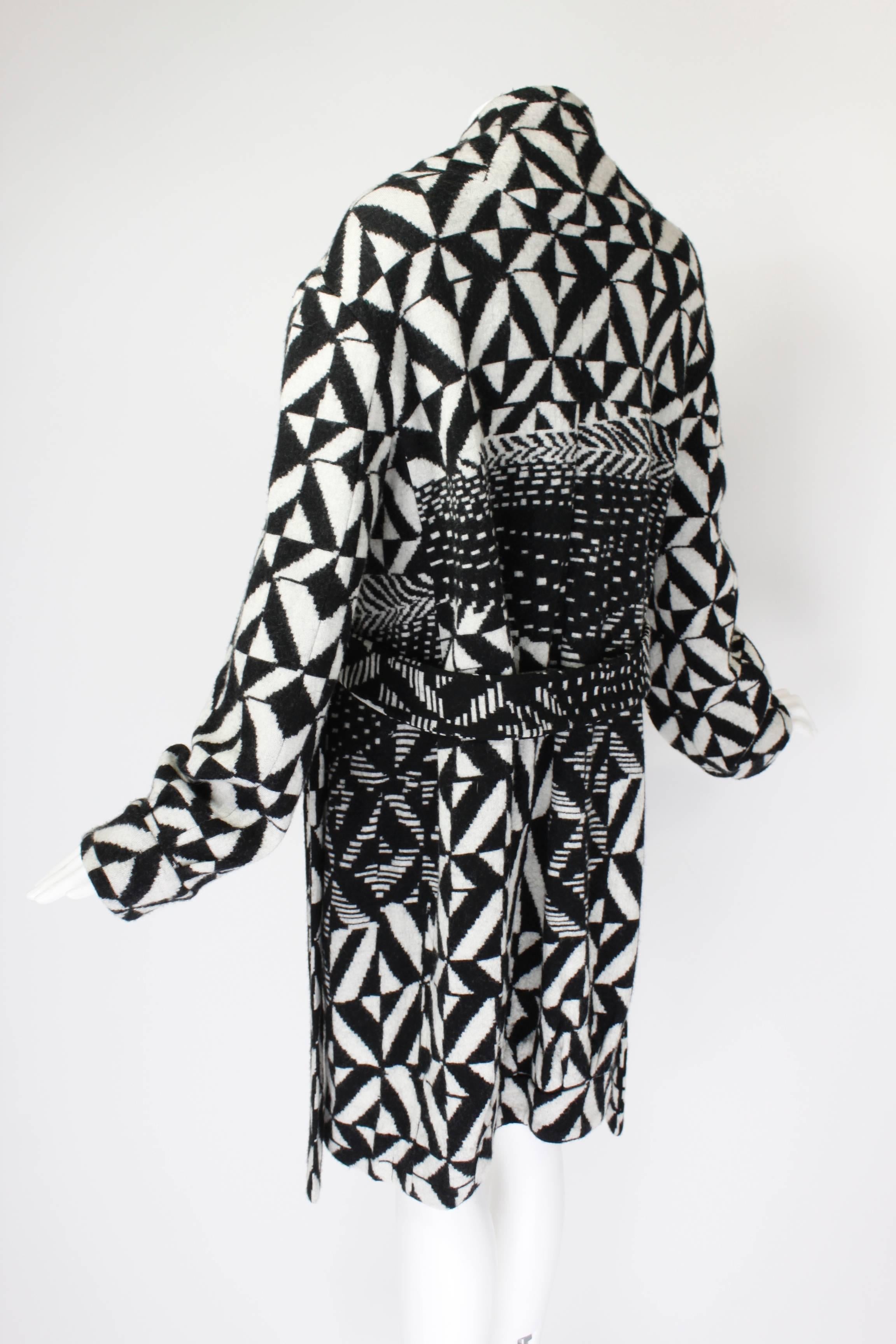 Christian Lacroix Black and White Op Art Coat with Appliqué For Sale 1