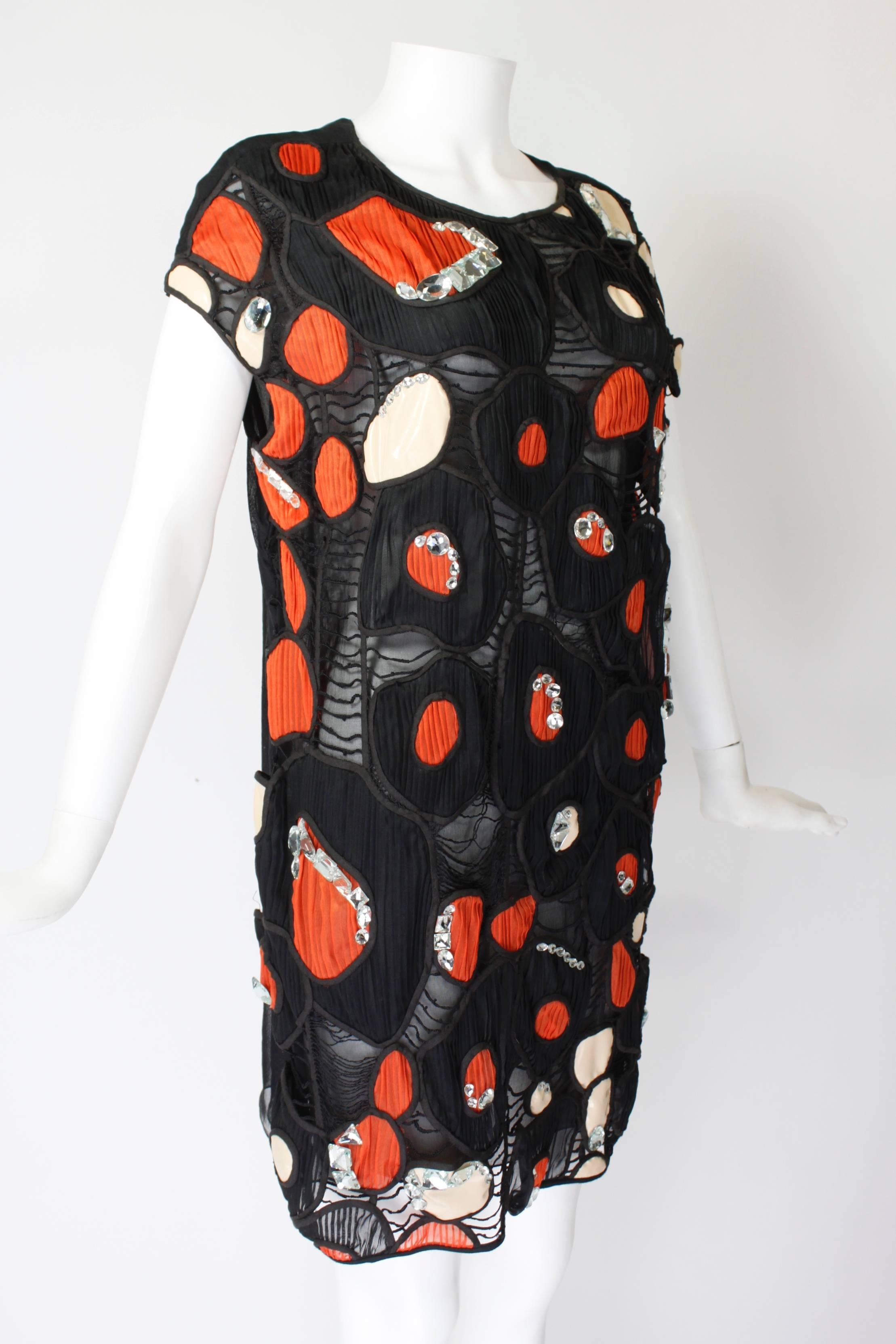 Hand Crocheted Vinyl Applique Tunic with Faceted Rhinestone Detail 1