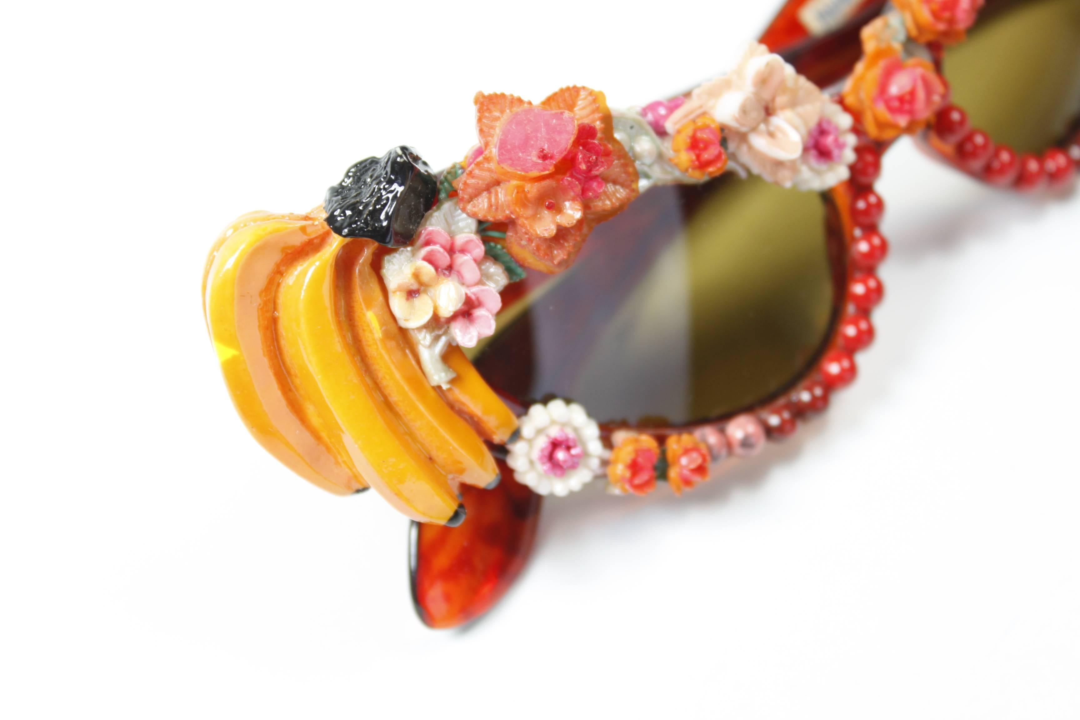 Women's Mercura Tropical Flowers and Fruit Cat Eye Sunglasses
