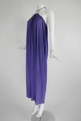 1970s Callaghan Purple Jersey Gown with Lucite Halter Neck