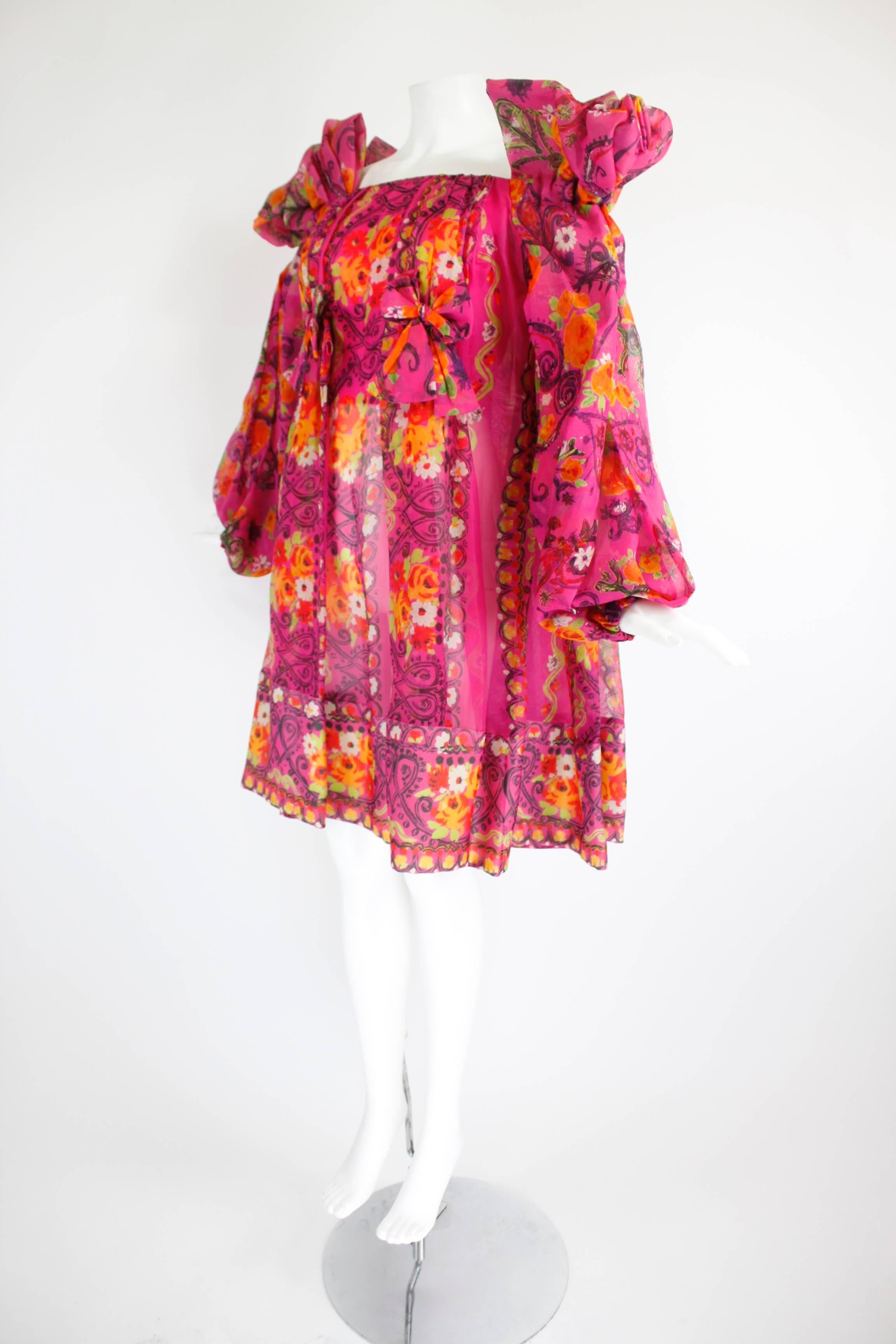 1980s Christian Lacroix Silk Organza Bare Shoulder Party Dress In Excellent Condition For Sale In Los Angeles, CA