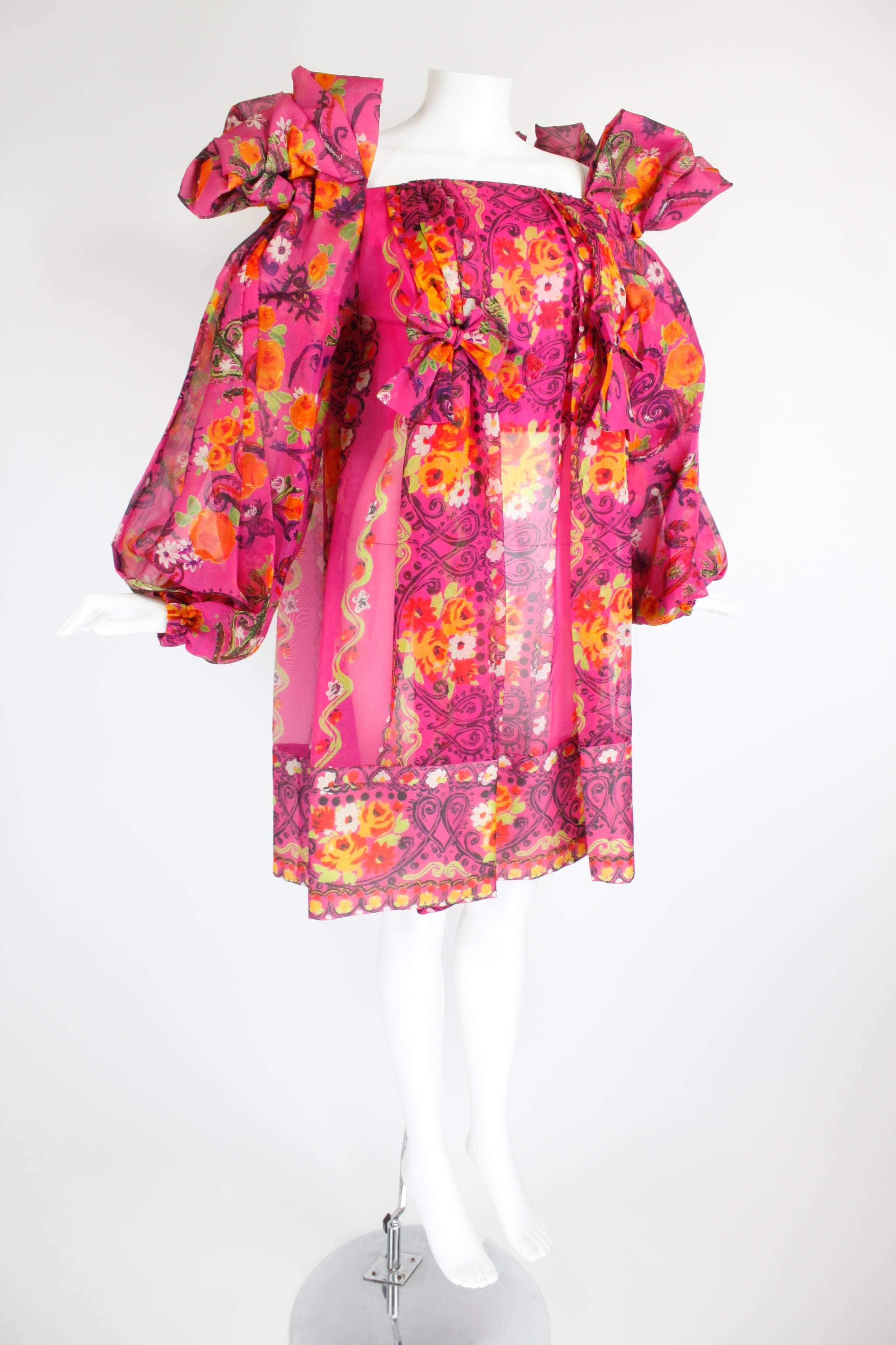 Pink 1980s Christian Lacroix Silk Organza Bare Shoulder Party Dress For Sale