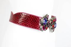 Galanos Magenta Snakeskin Belt with Rhinestone Buckle