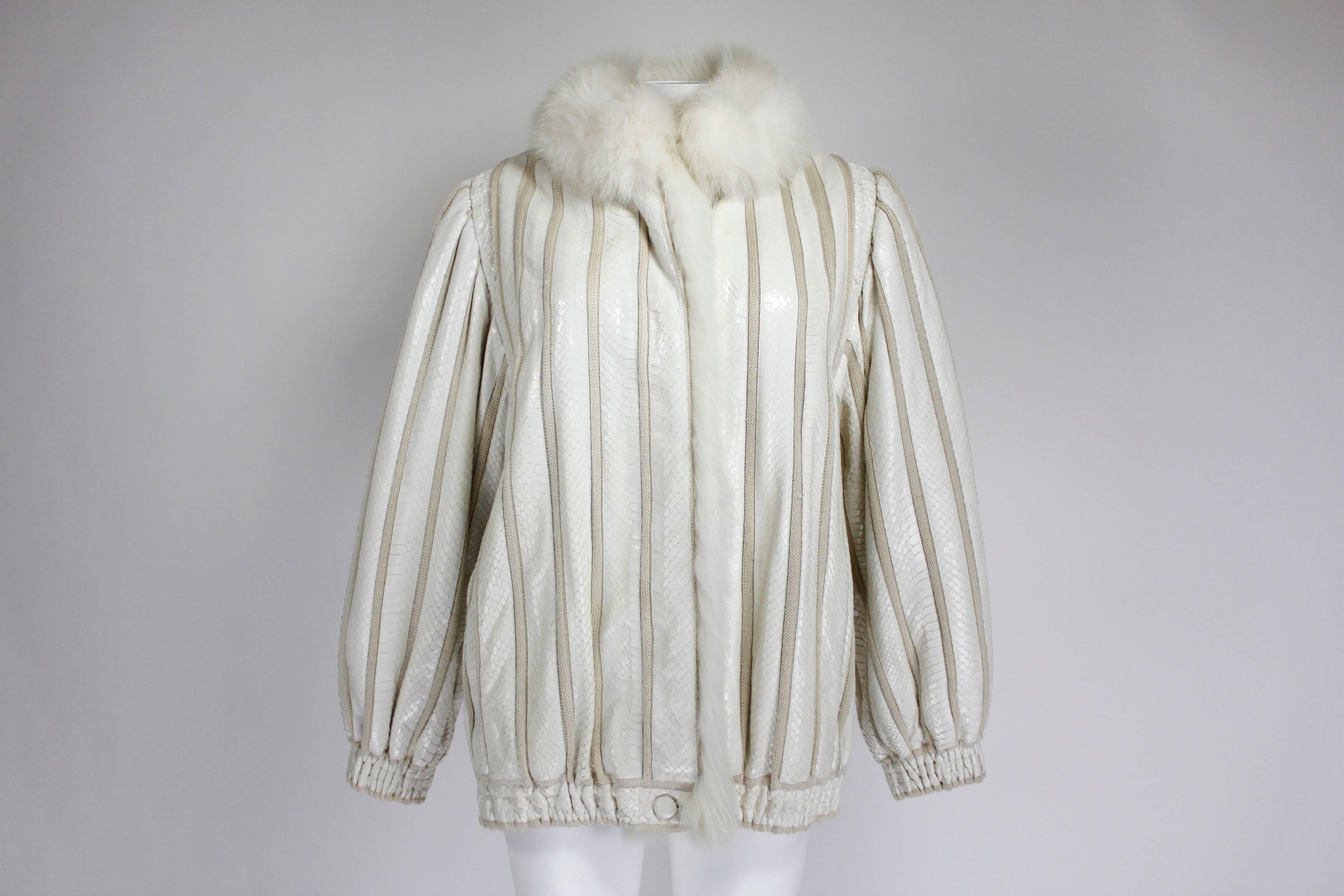 1980s Cream Snakeskin and Fur Knit Jacket 1