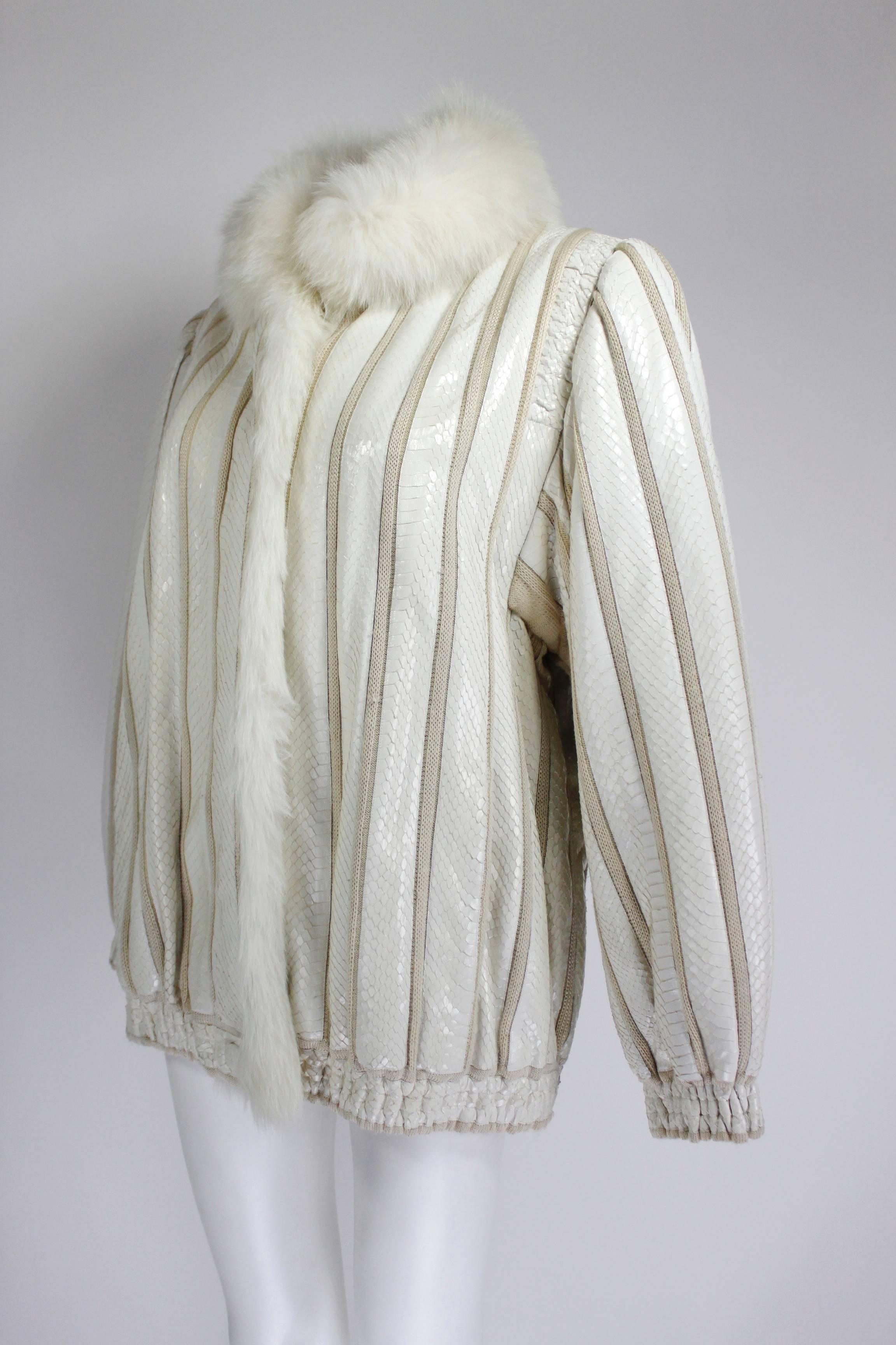 1980s Cream Snakeskin and Fur Knit Jacket 2
