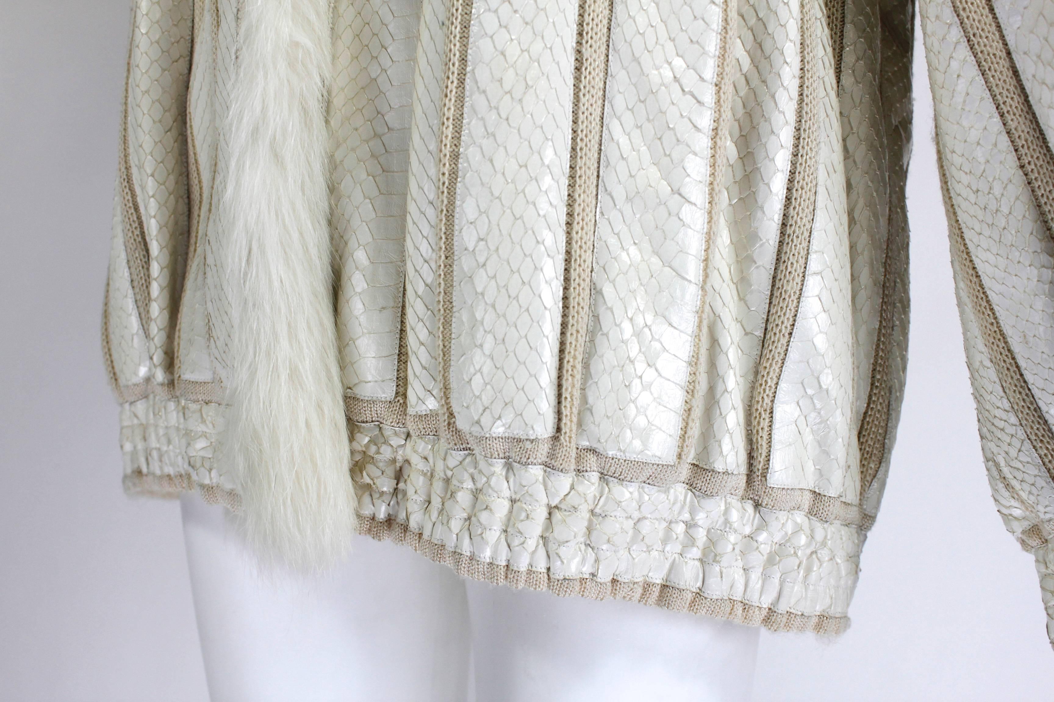 1980s Cream Snakeskin and Fur Knit Jacket 4