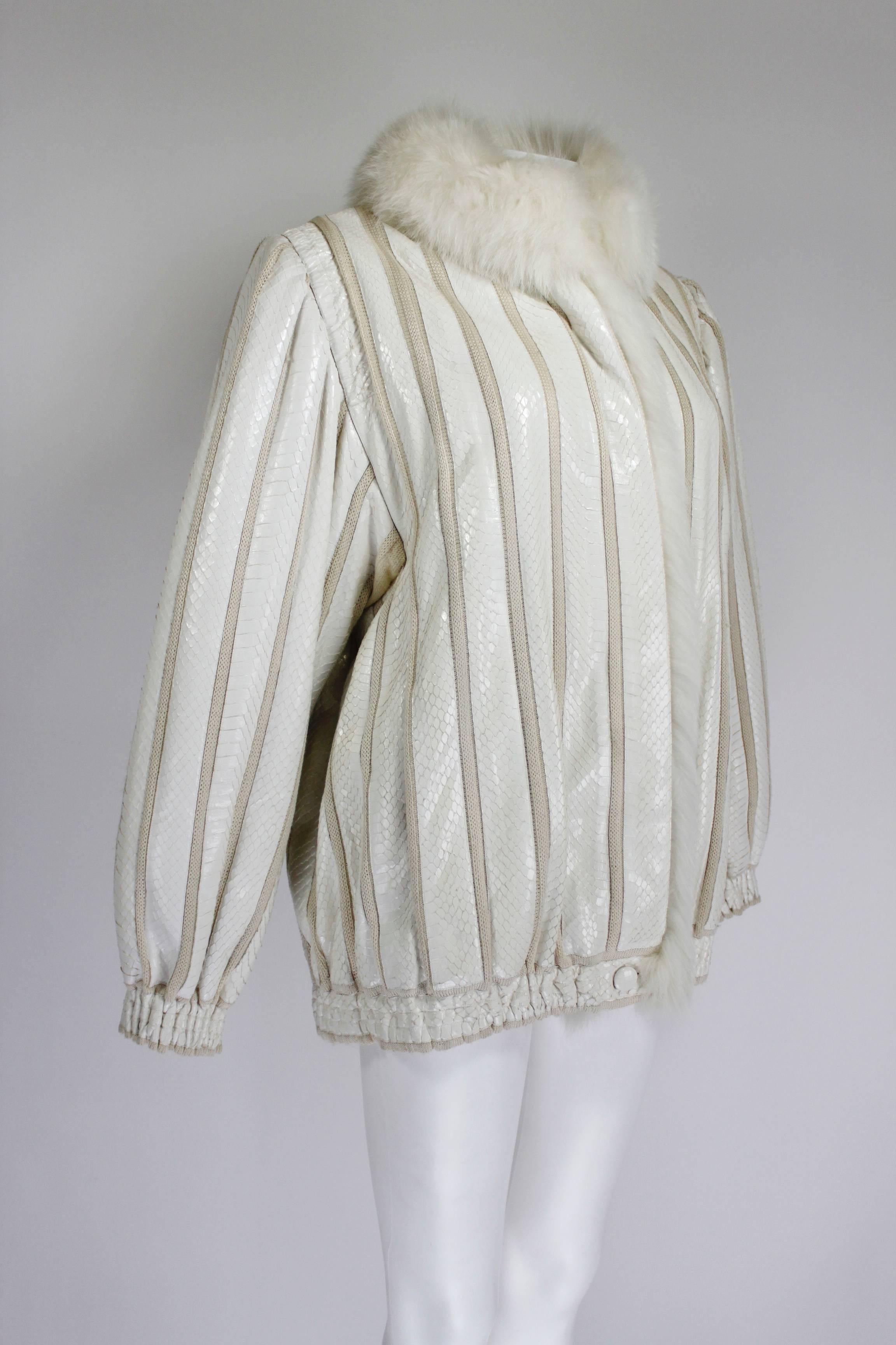 1980s Cream Snakeskin and Fur Knit Jacket In Excellent Condition In Los Angeles, CA