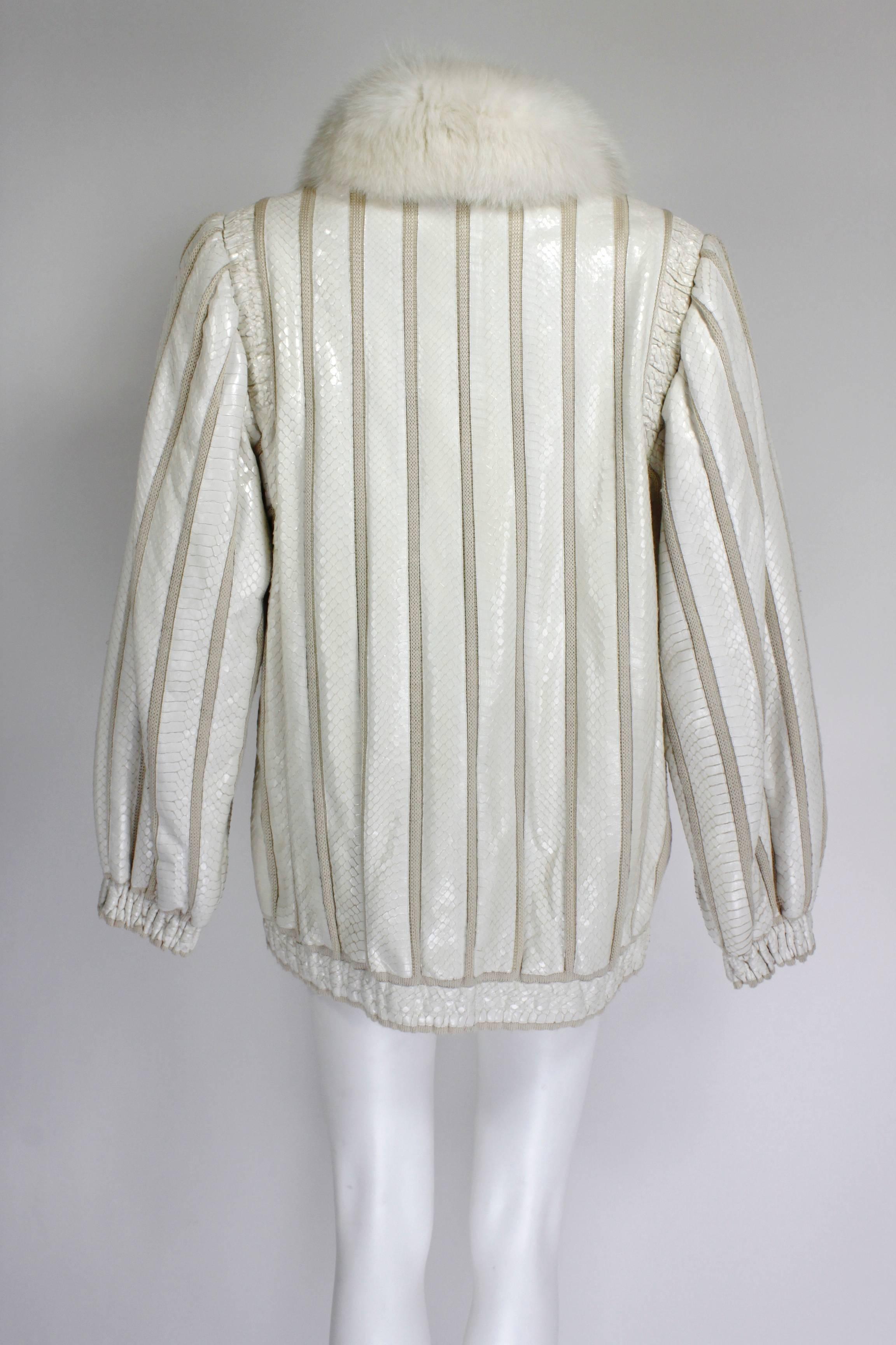 1980s Cream Snakeskin and Fur Knit Jacket 3
