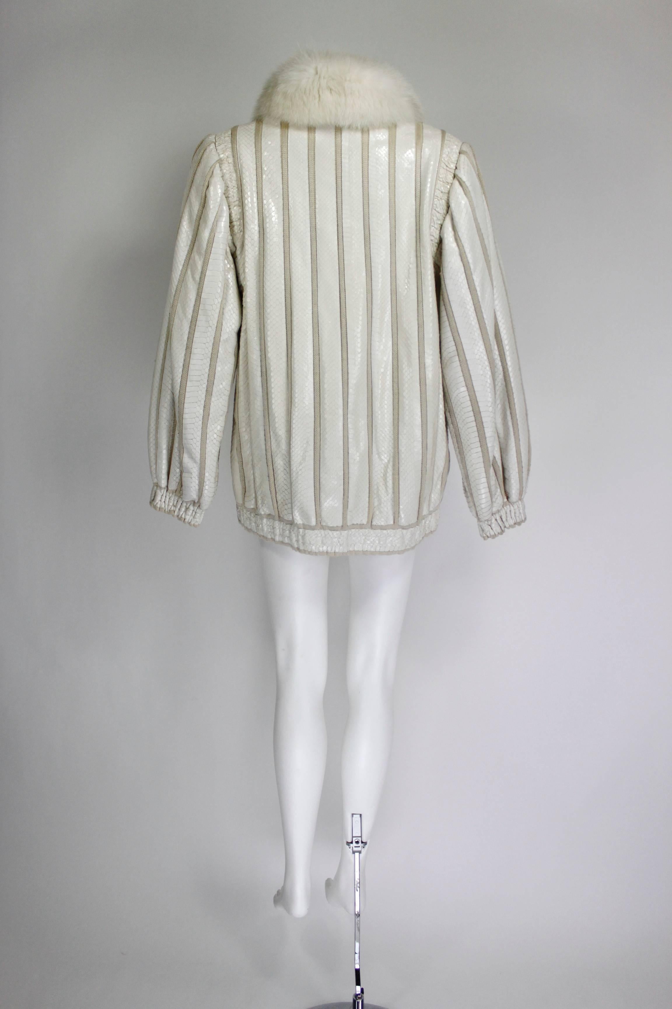Women's 1980s Cream Snakeskin and Fur Knit Jacket