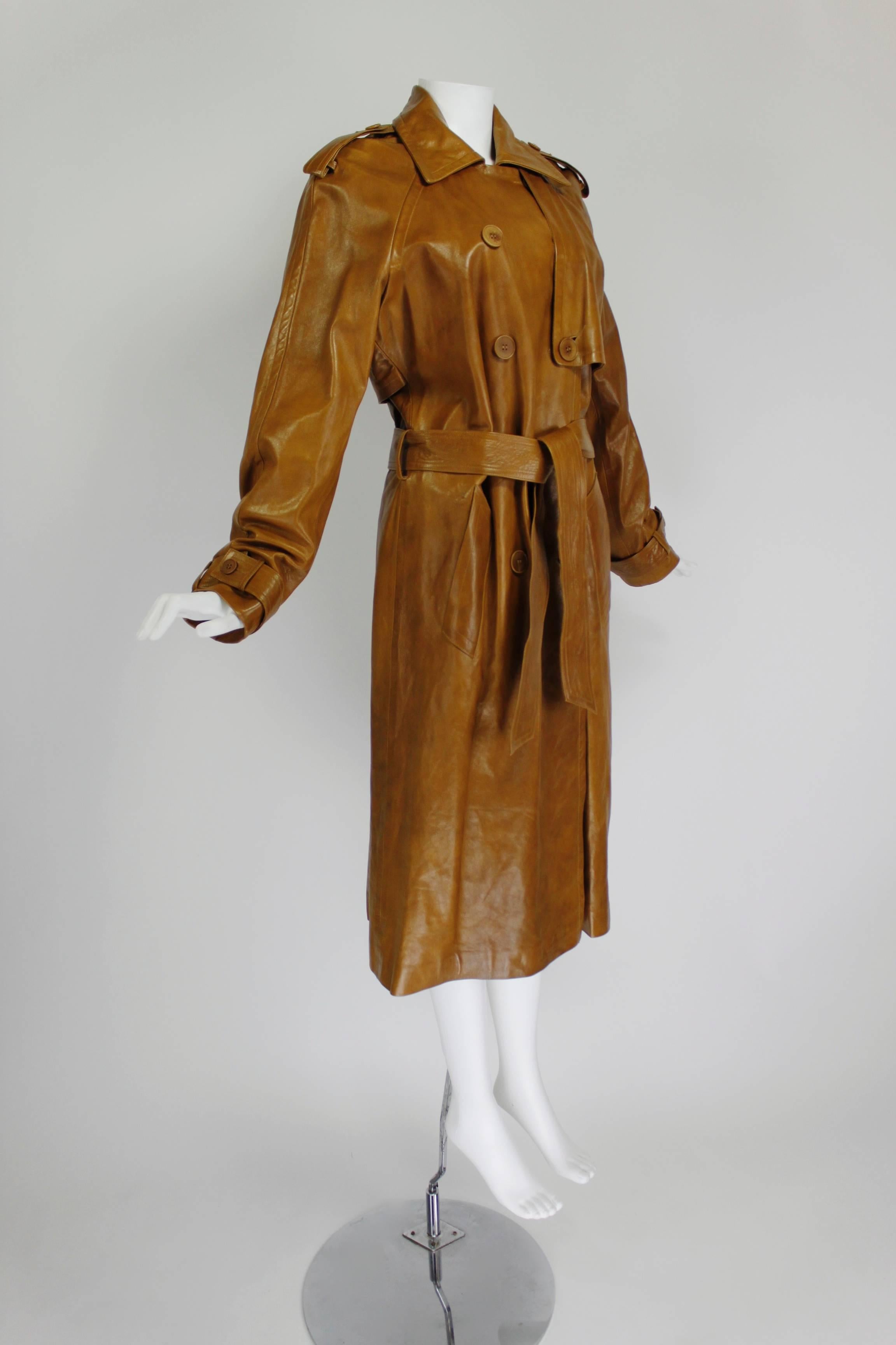 Brown 1990s Plein Sud Caramel Leather Trench Coat