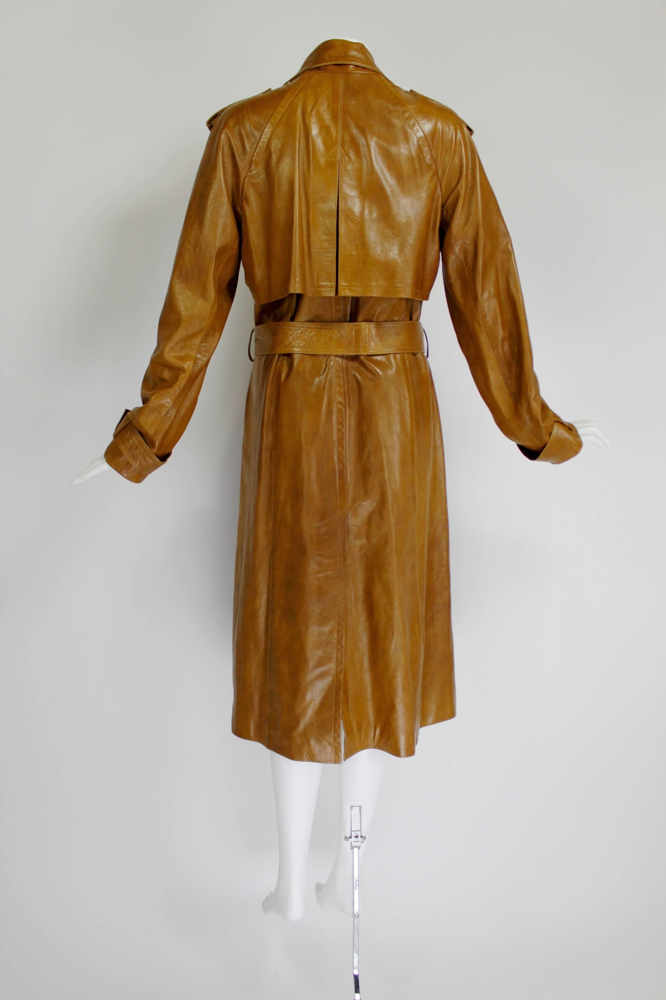 1990s Plein Sud Caramel Leather Trench Coat In Excellent Condition In Los Angeles, CA