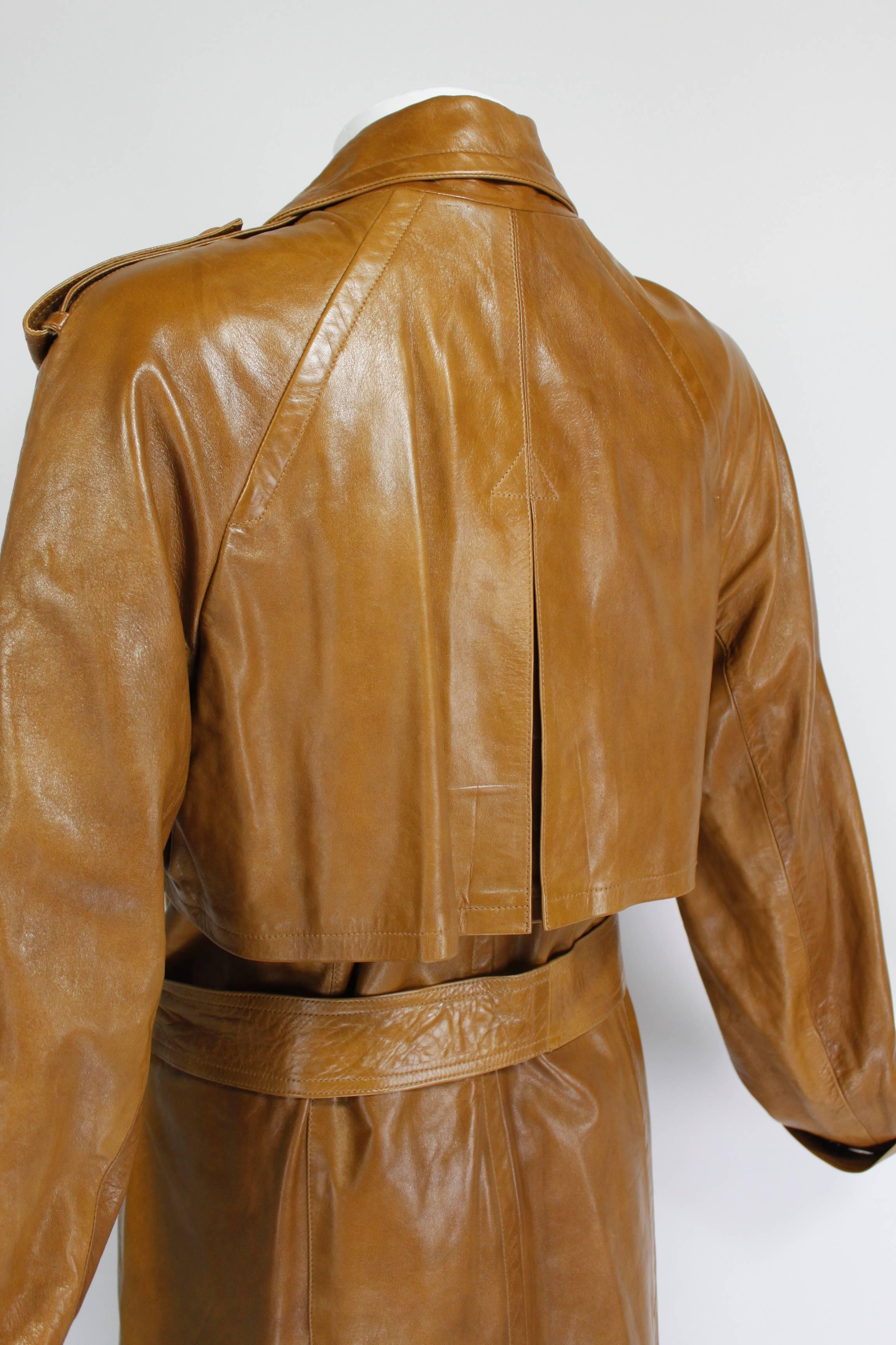 Women's 1990s Plein Sud Caramel Leather Trench Coat