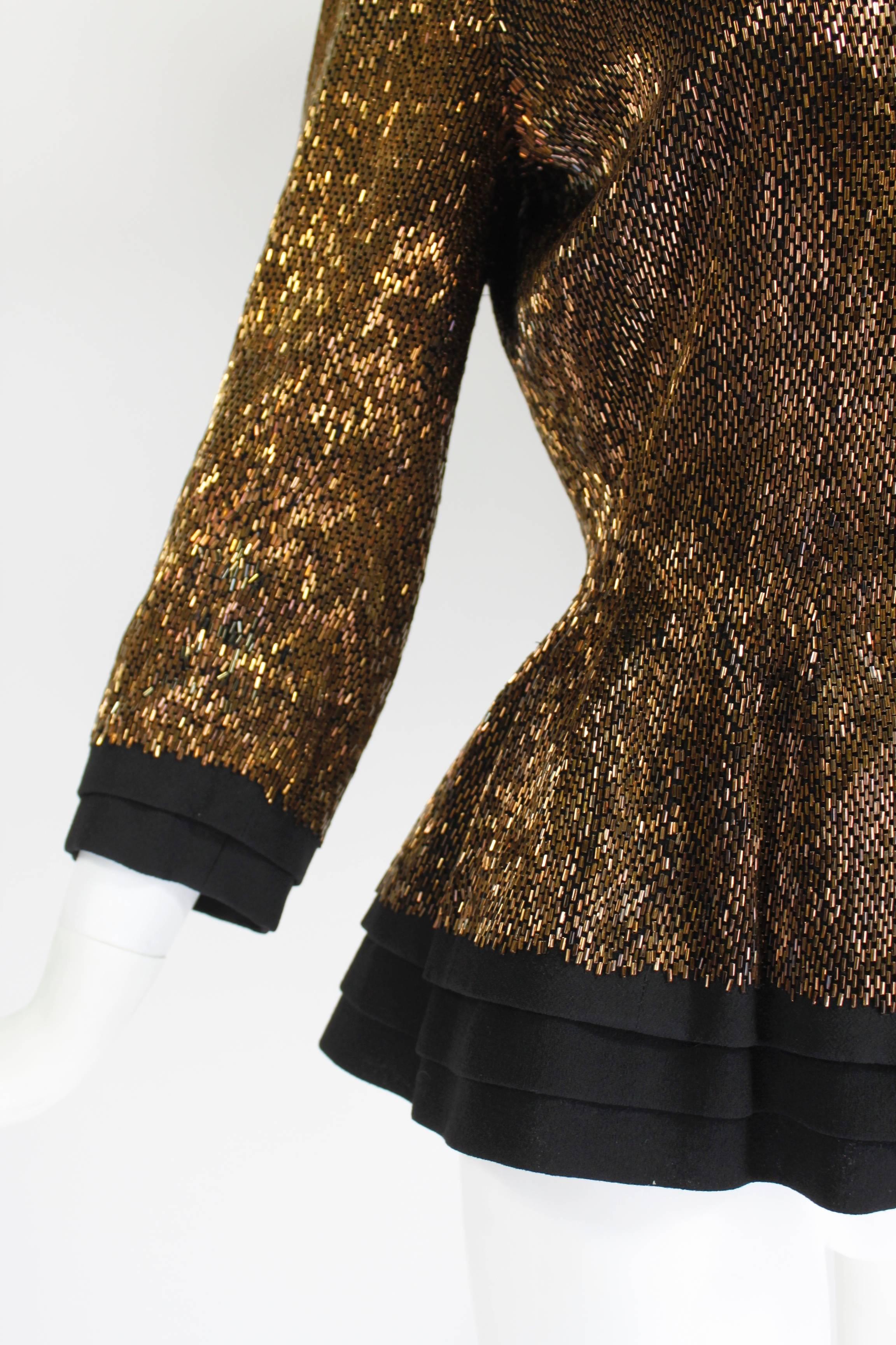 Pierre Balmain Haute Couture Iridescent Bugle Beaded Peplum Jacket In Excellent Condition For Sale In Los Angeles, CA