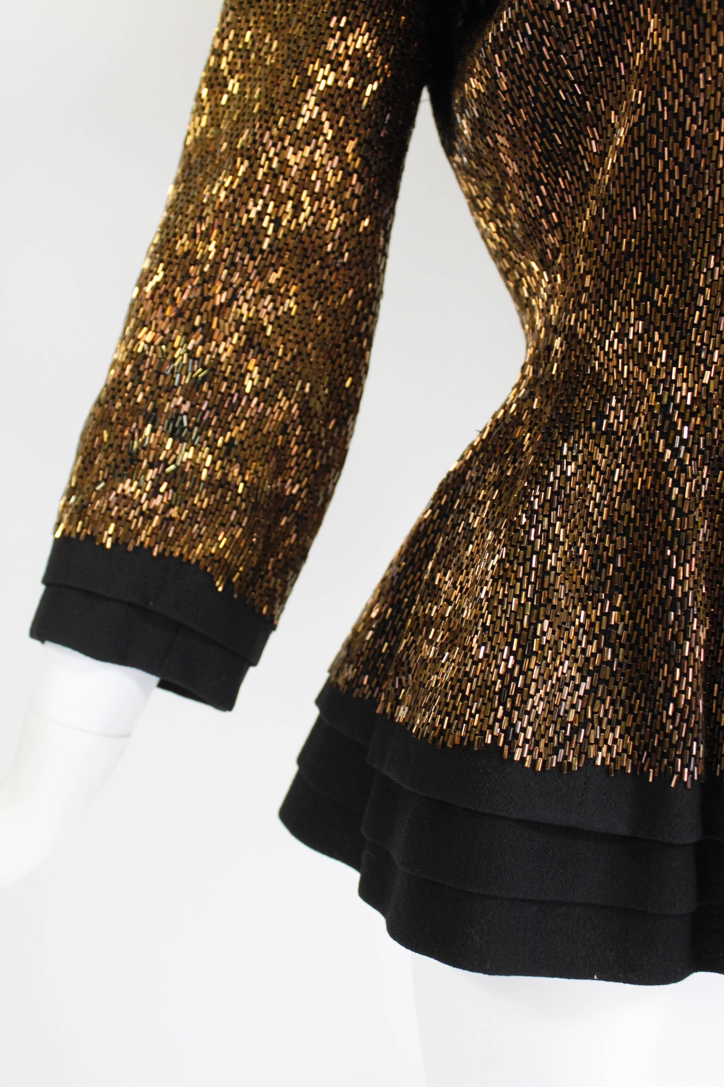 Women's Pierre Balmain Haute Couture Iridescent Bugle Beaded Peplum Jacket For Sale