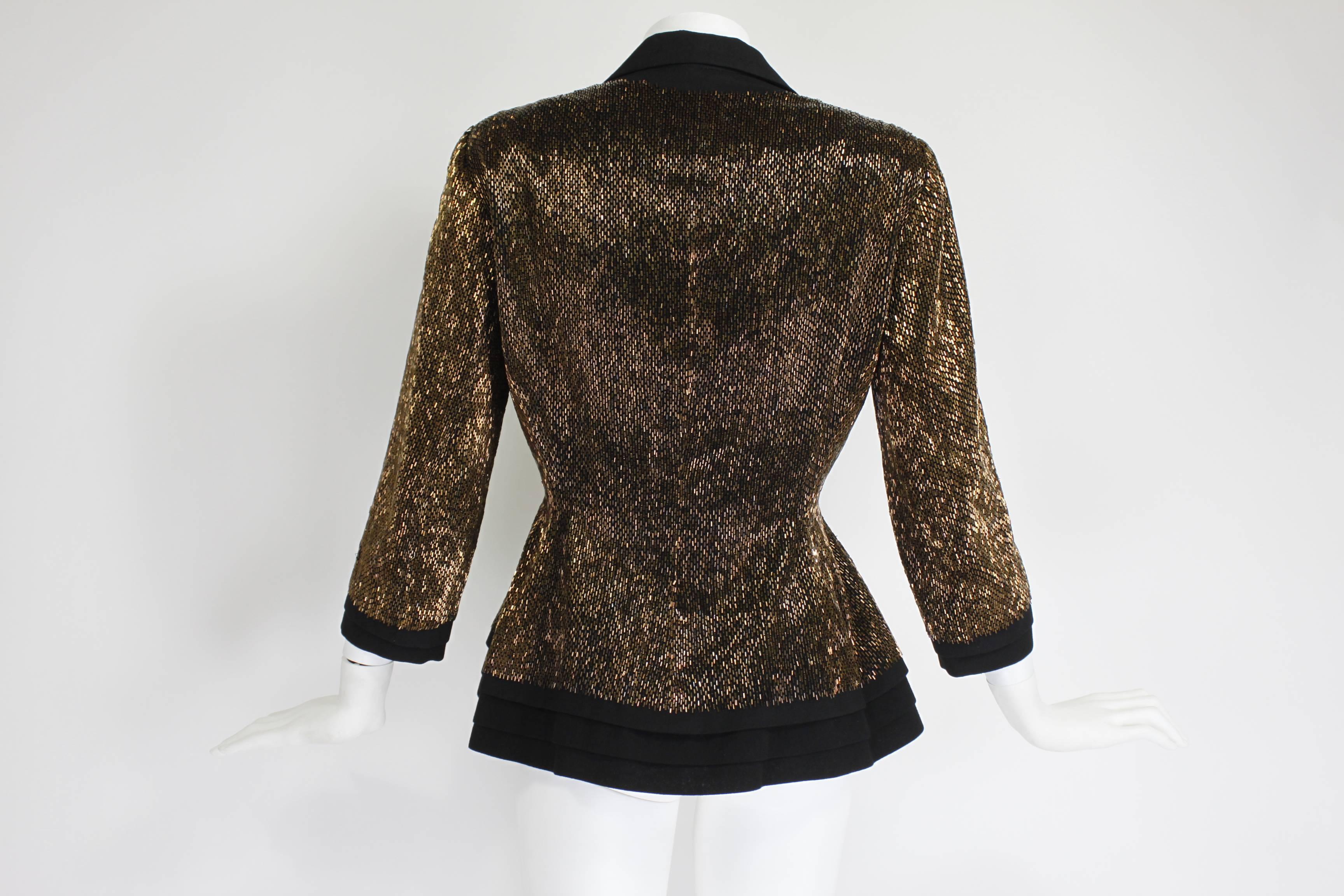 Pierre Balmain Haute Couture Iridescent Bugle Beaded Peplum Jacket For Sale 1