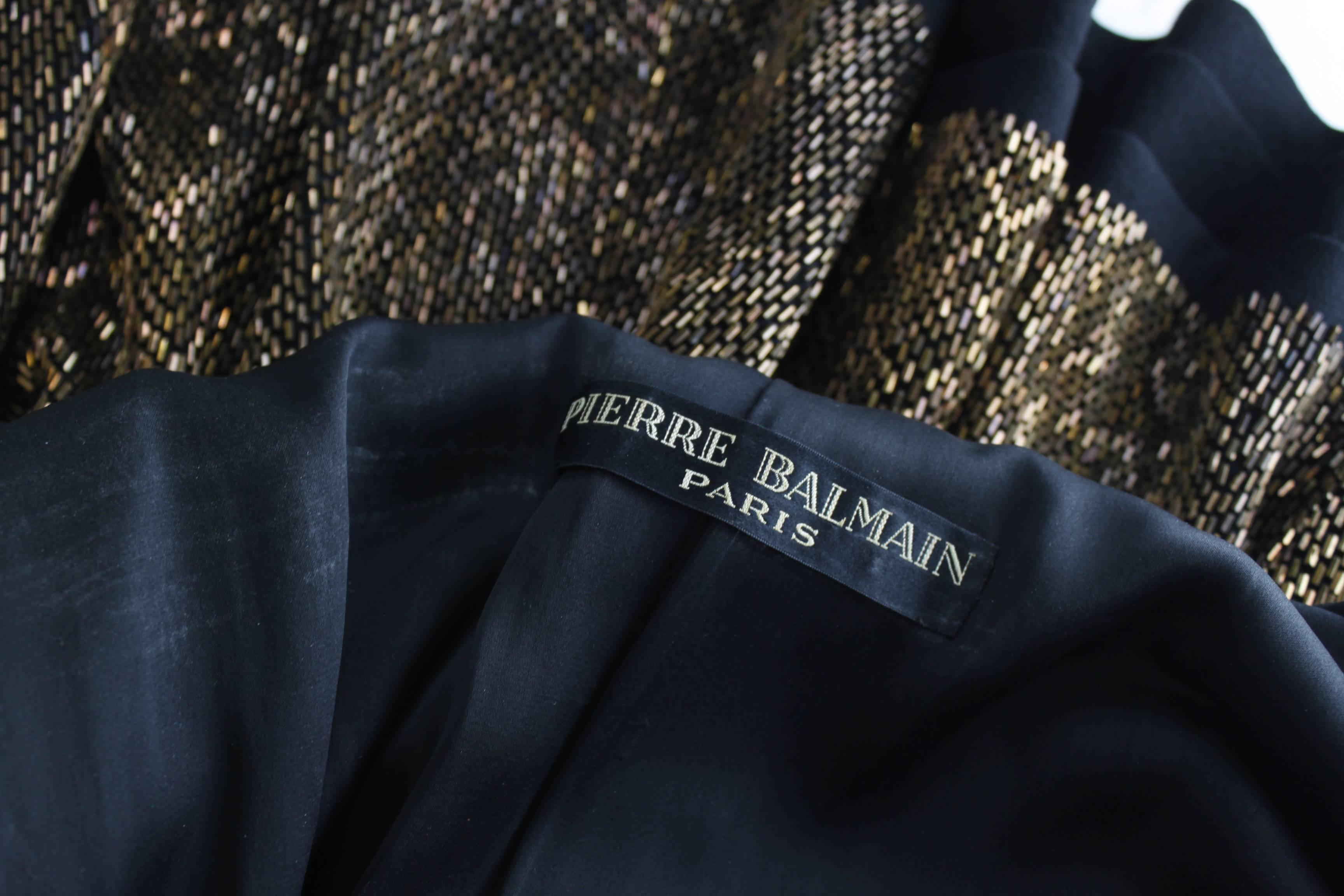 Pierre Balmain Haute Couture Iridescent Bugle Beaded Peplum Jacket For Sale 4