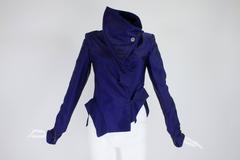 Ann Demeulemeester Asymmetrical Navy Moto Jacket with Zip Collar