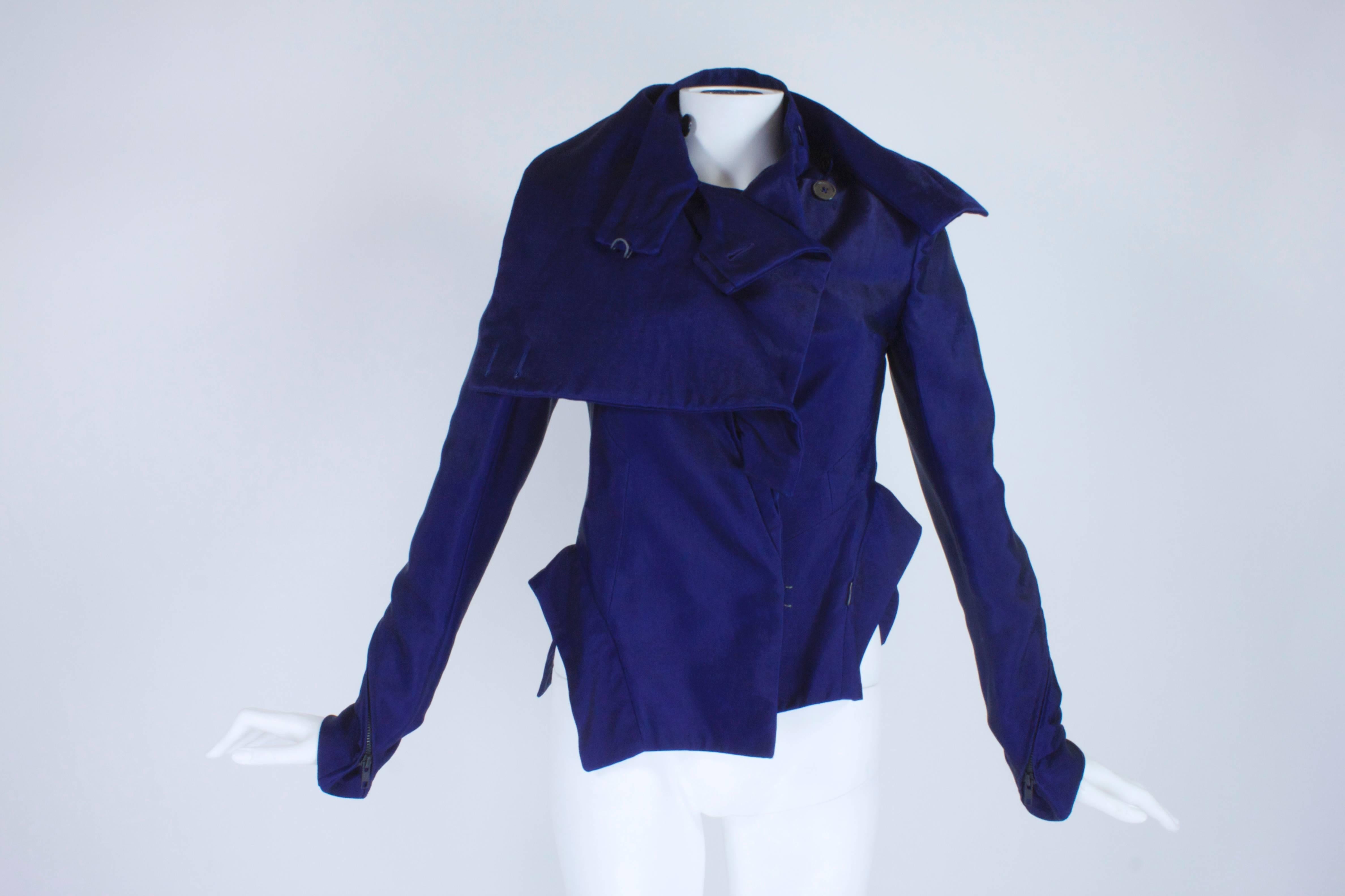 Purple Ann Demeulemeester Asymmetrical Navy Moto Jacket with Zip Collar For Sale