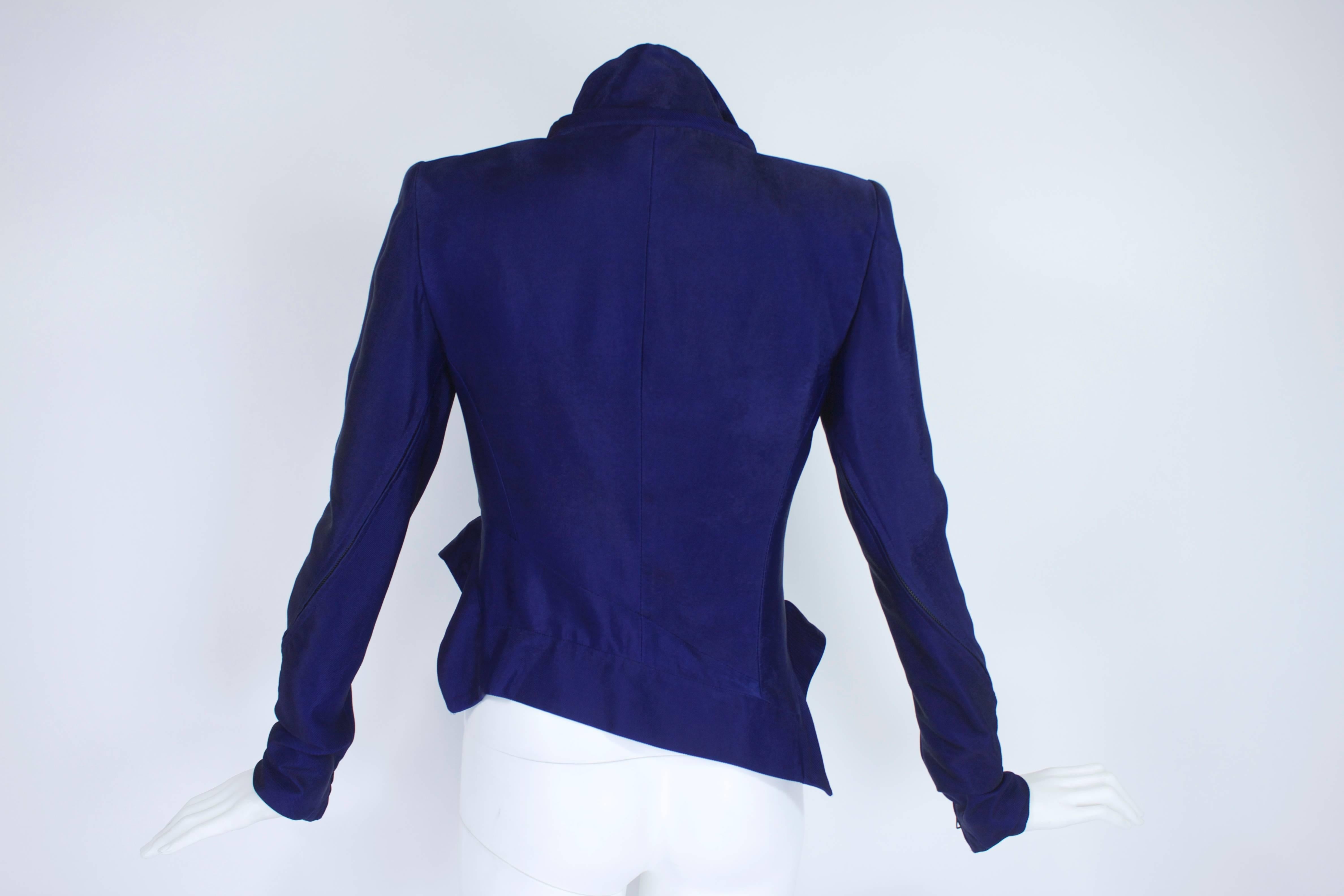 Ann Demeulemeester Asymmetrical Navy Moto Jacket with Zip Collar For Sale 2