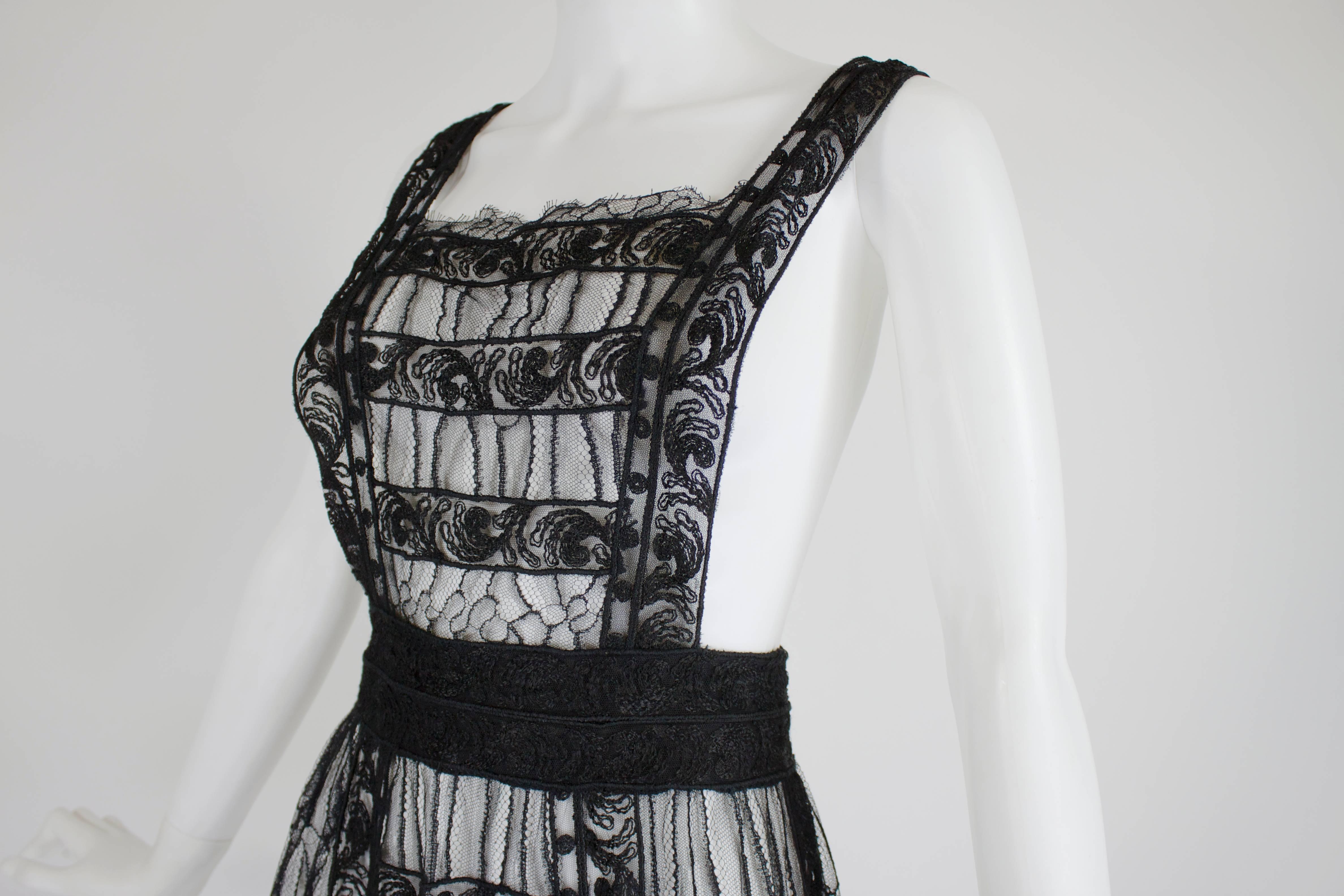 Chloe Black Lace Embroidered Pinafore For Sale 2