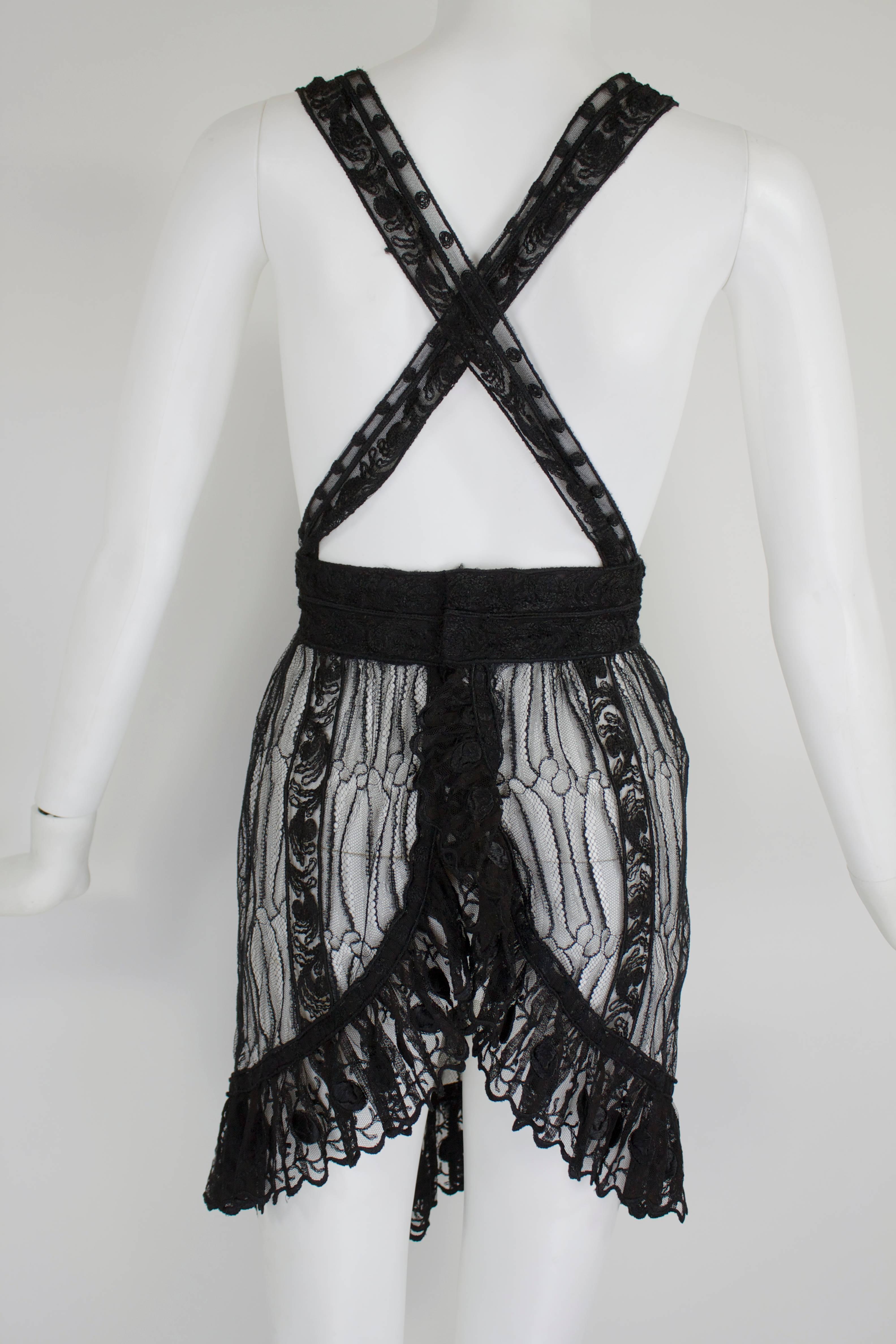 Chloe Black Lace Embroidered Pinafore For Sale 1
