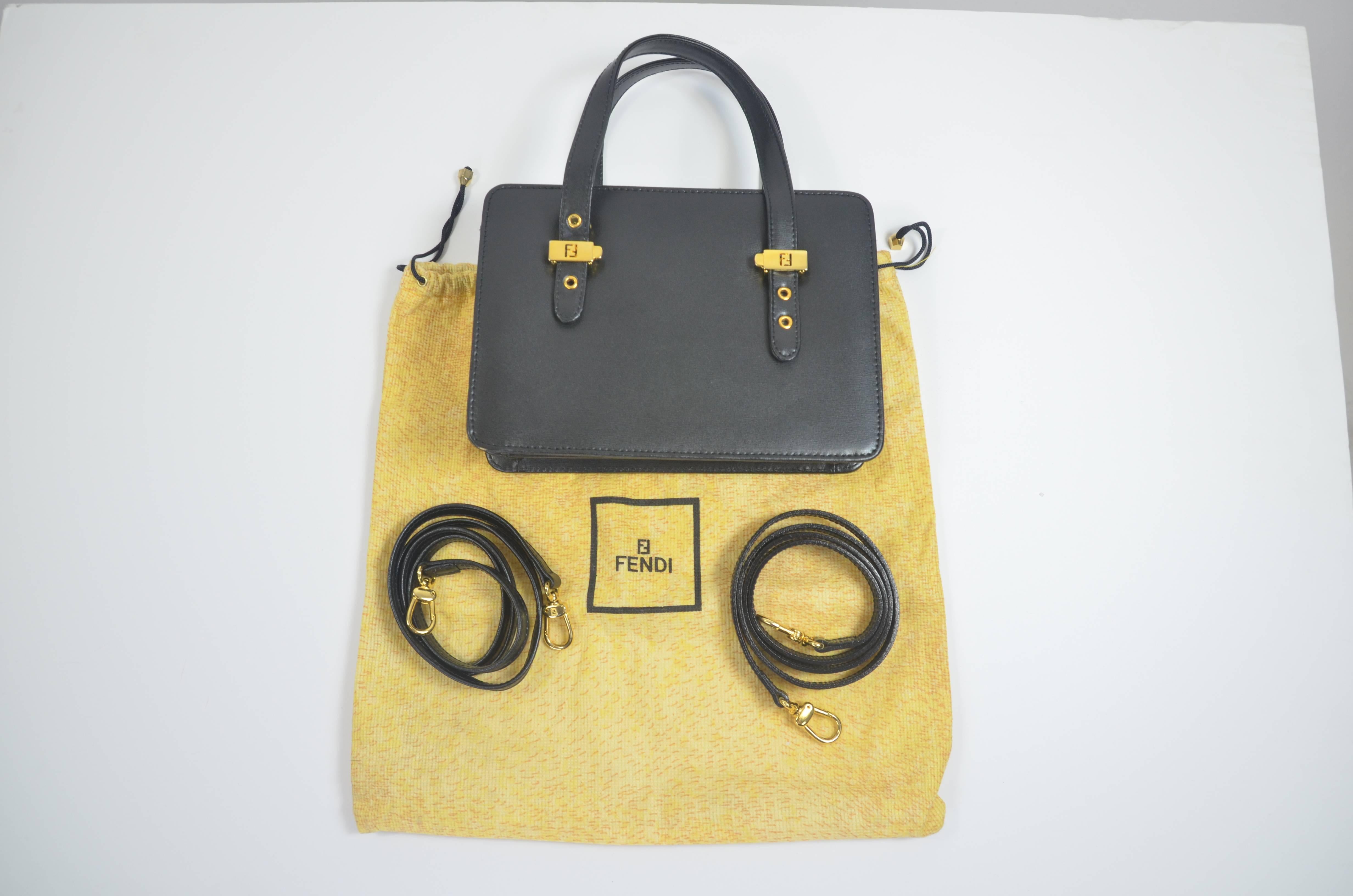 Fendi Black Epi Leather Handbag with Detachable Shoulder Straps 2