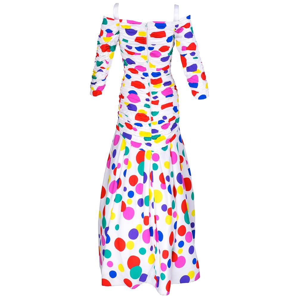 Beige Arnold Scaasi 80s Rainbow Polka Dot Gown For Sale