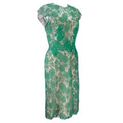 Peggy Hunt 1950s Green Lace Cocktail Dress