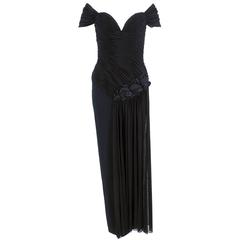Vicky Tiel Couture 1980s Black off the Shoulder Gown