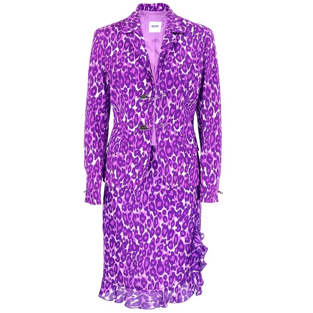 90s Moschino Cheap and Chic Purple Leapord Suit with Safety Pins