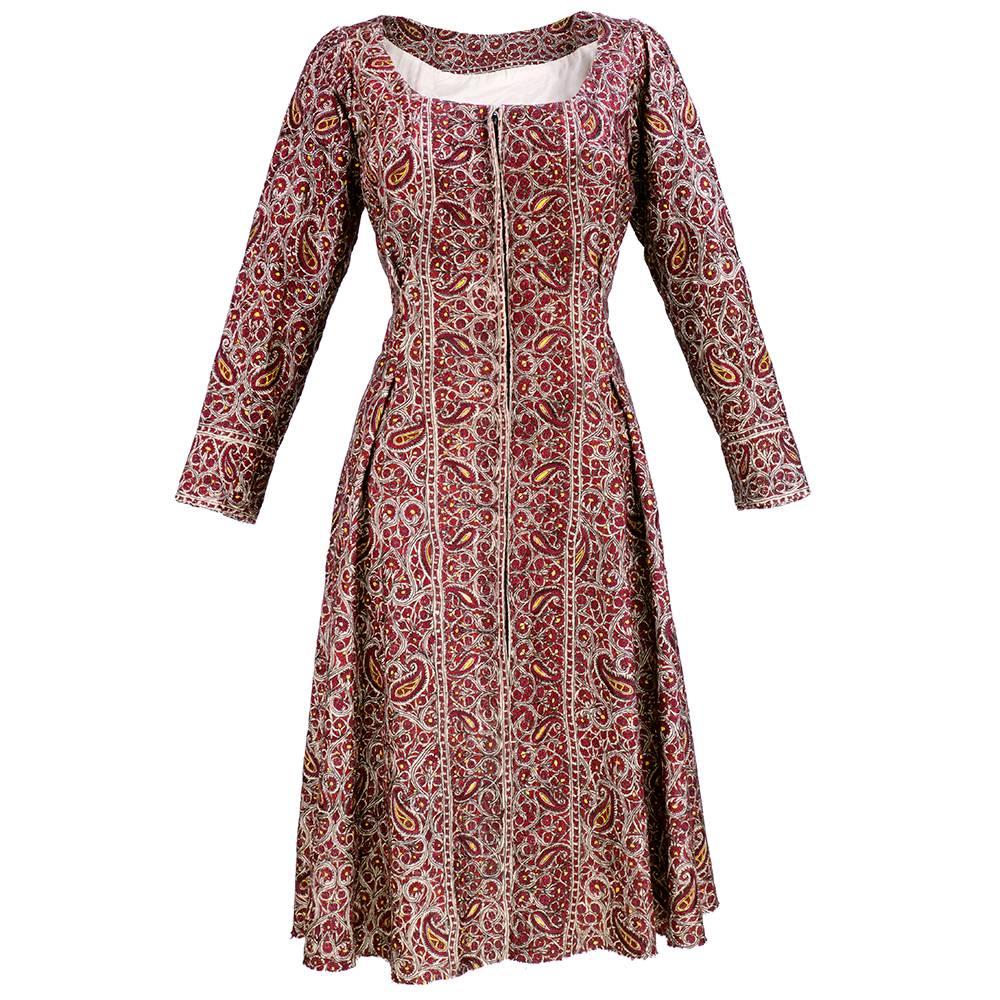 Kashmiri Burgundy Paisley Dress  For Sale