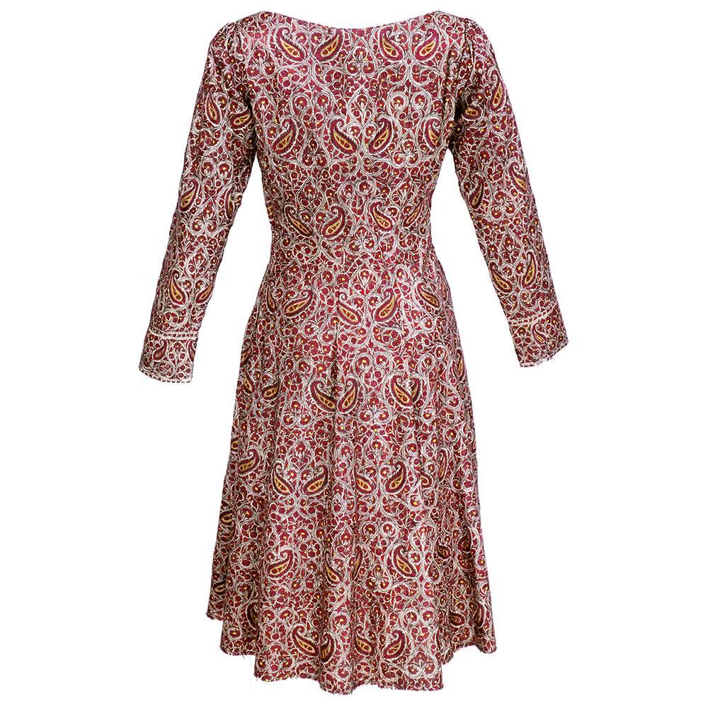 Brown Kashmiri Burgundy Paisley Dress  For Sale