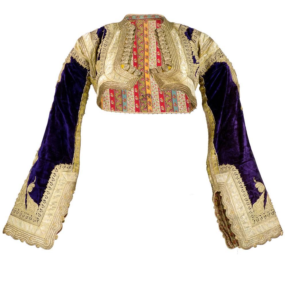 Early 20th Century Ethnic Cropped Purple Velvet Jacket with Gold Braid