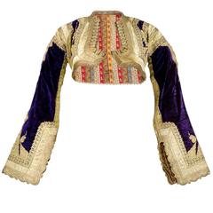 Antique Early 20th Century Ethnic Cropped Purple Velvet Jacket with Gold Braid