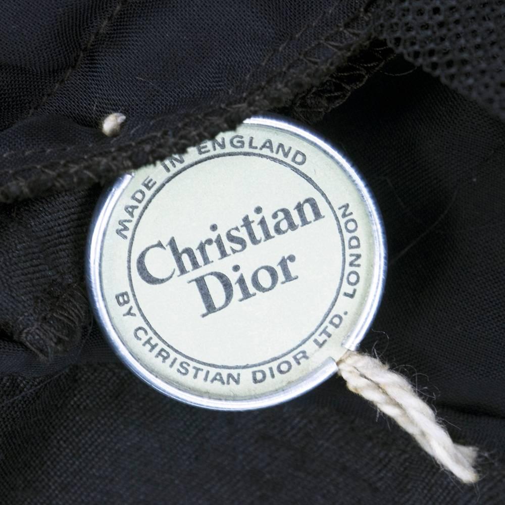 50s Christian Dior London Black Shantung Silk Cocktail Dress For Sale 3