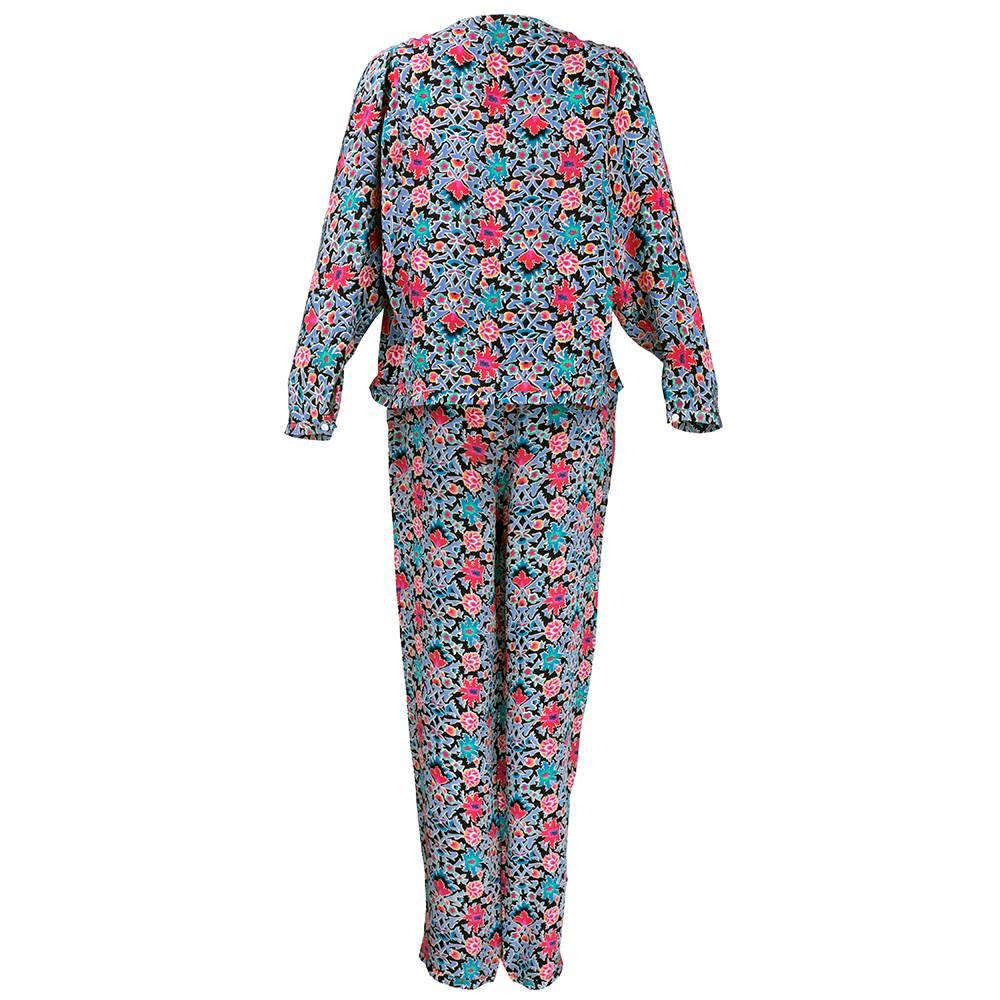 Gray 70s Liberty of London Silk Pajama Style Ensemble For Sale