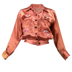 Vintage 40s Pumpkin Colored World War 2 Era Satin  Souvenir Jacket