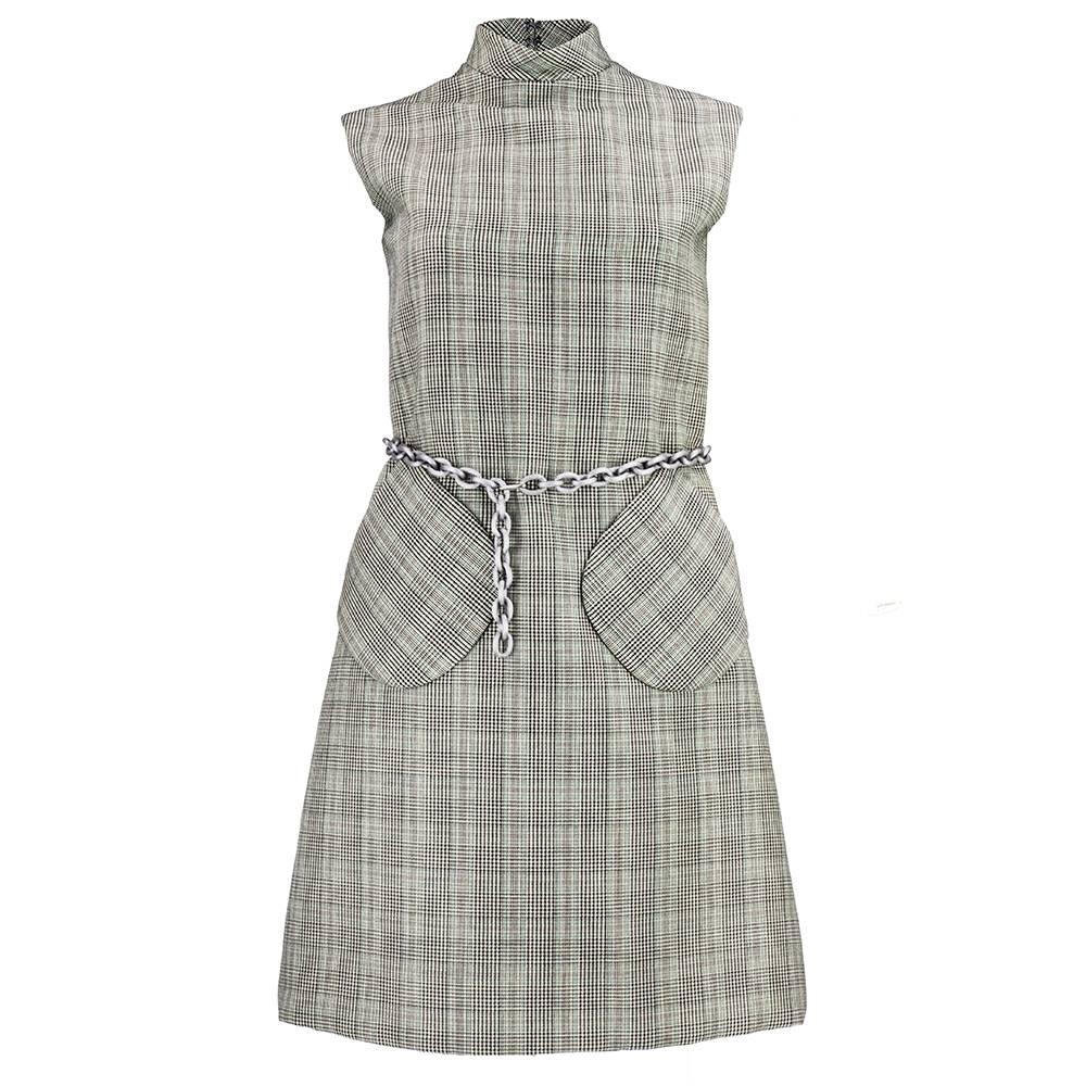 60s Bill Blass for Maurice Rentner Mod Houndstooth Dress with Chain Belt For Sale