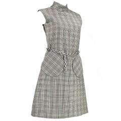 60s Bill Blass for Maurice Rentner Mod Houndstooth Dress with Chain Belt