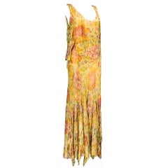 Gold Lamé Floral Gown with Flounces, 1930s