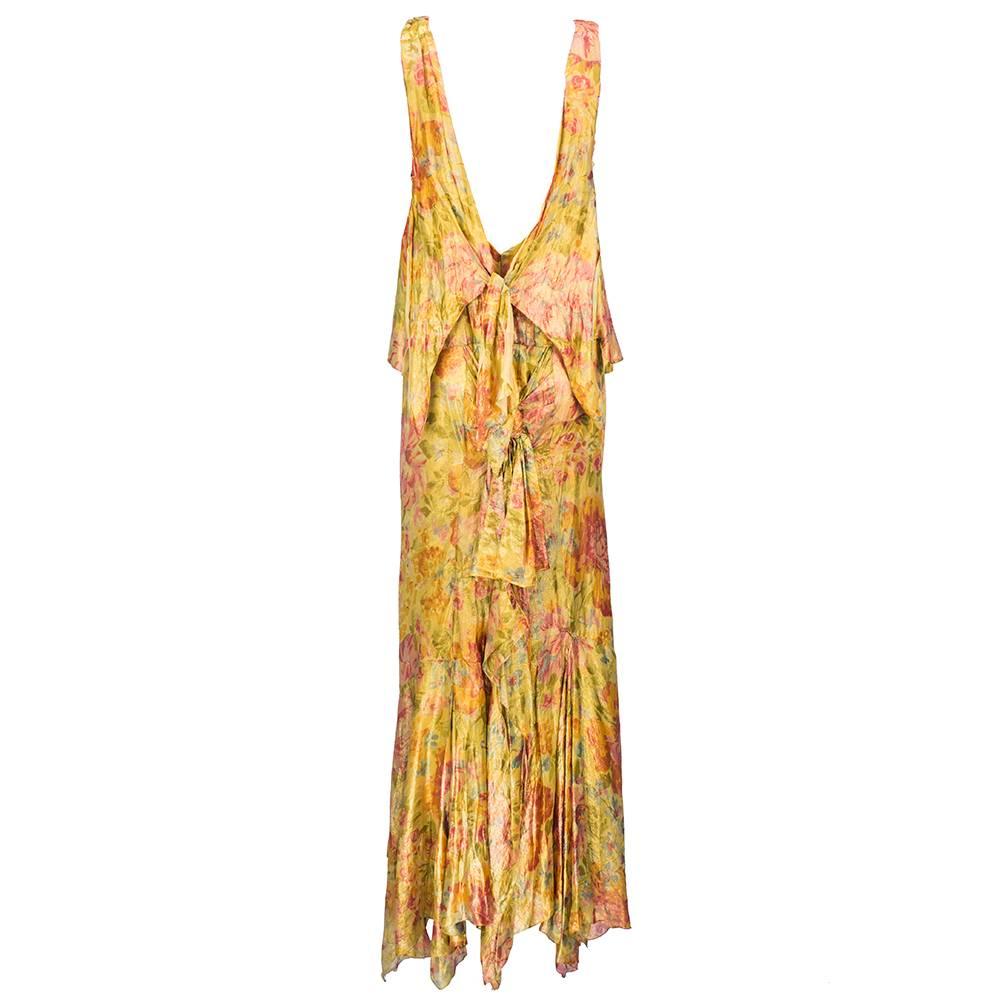 Gold Lamé Floral Gown with Flounces, 1930s In Excellent Condition For Sale In Los Angeles, CA