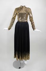 1970s Norell Evening Gown with Gold Sequin Embellishment