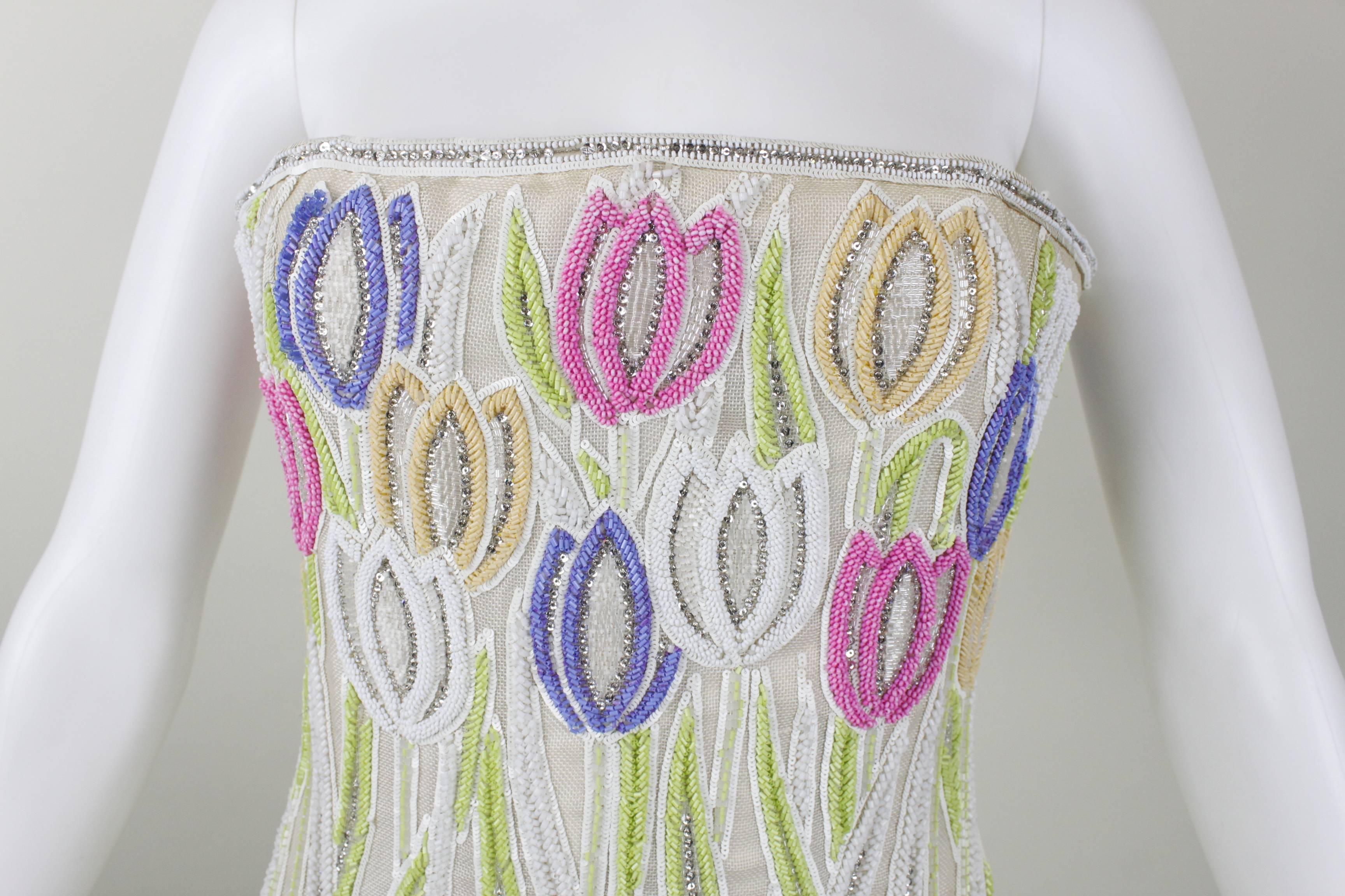 1970s Dior Haute Couture Strapless Beaded & Lesage Embroidery Evening Gown For Sale 2